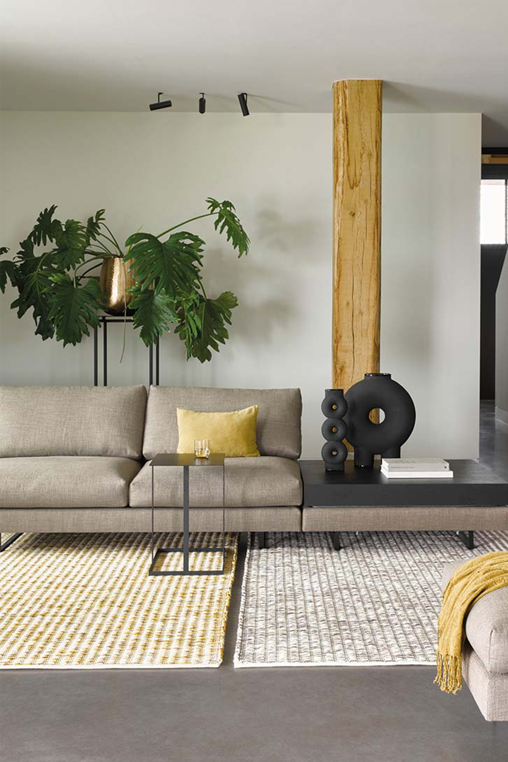 cream, mustard and grey textured area rug