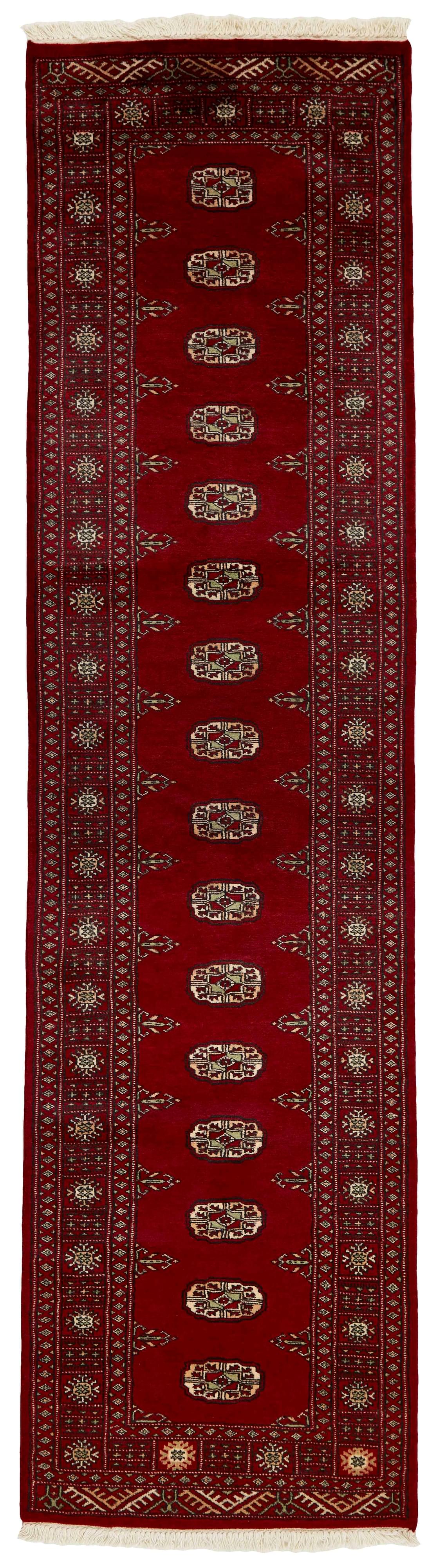 red oriental runner with traditional gul pattern