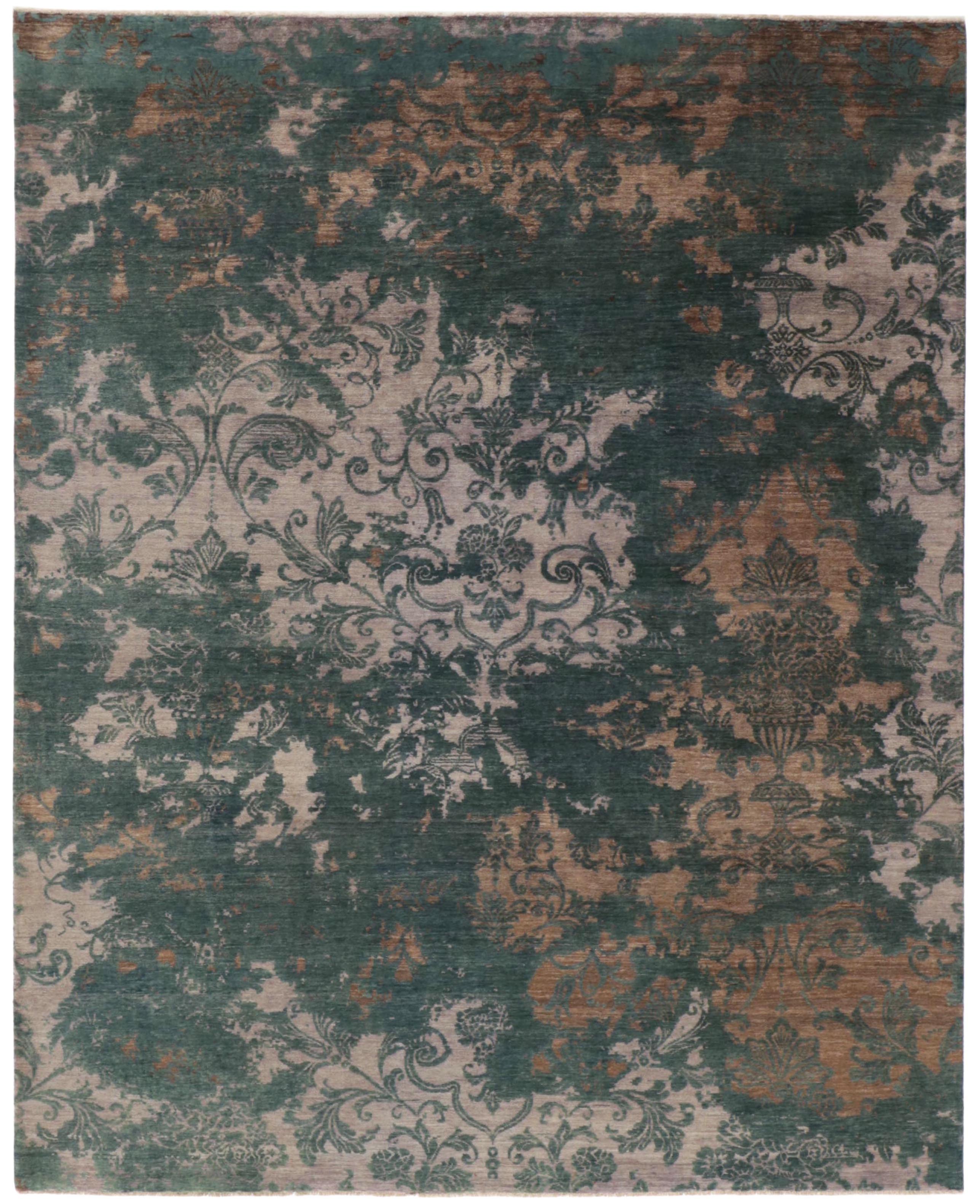 Authentic oriental rug with a damask pattern in beige