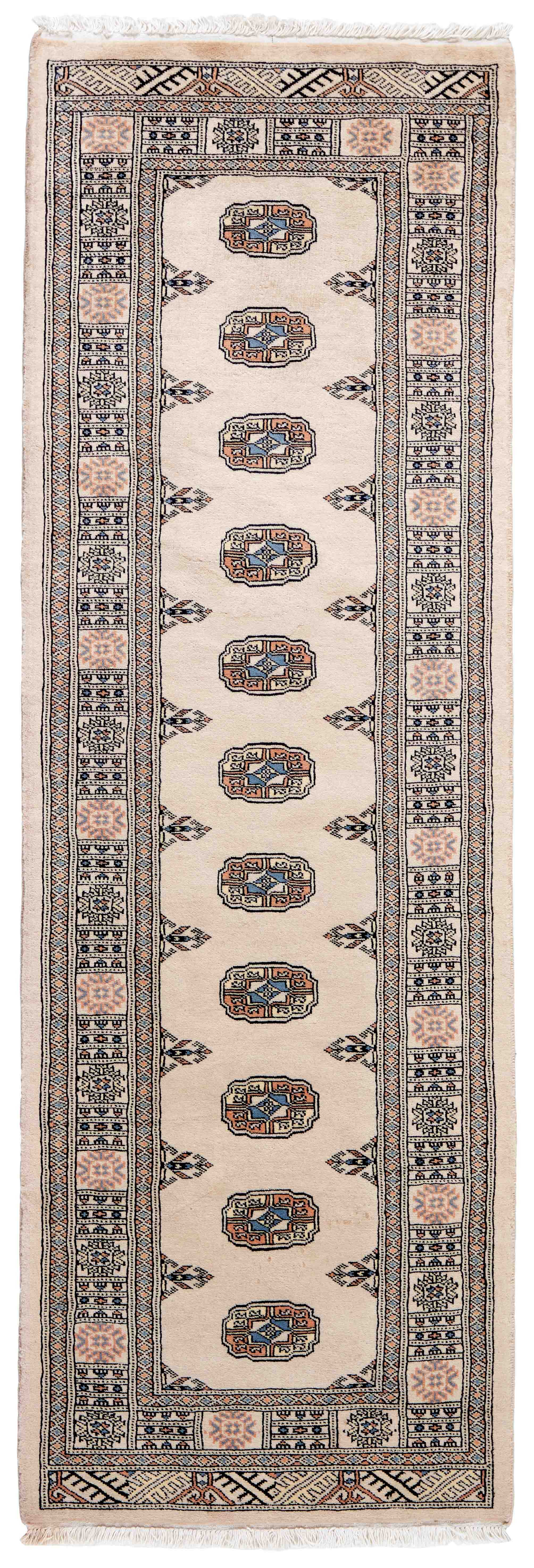 beige oriental runner with traditional gul pattern