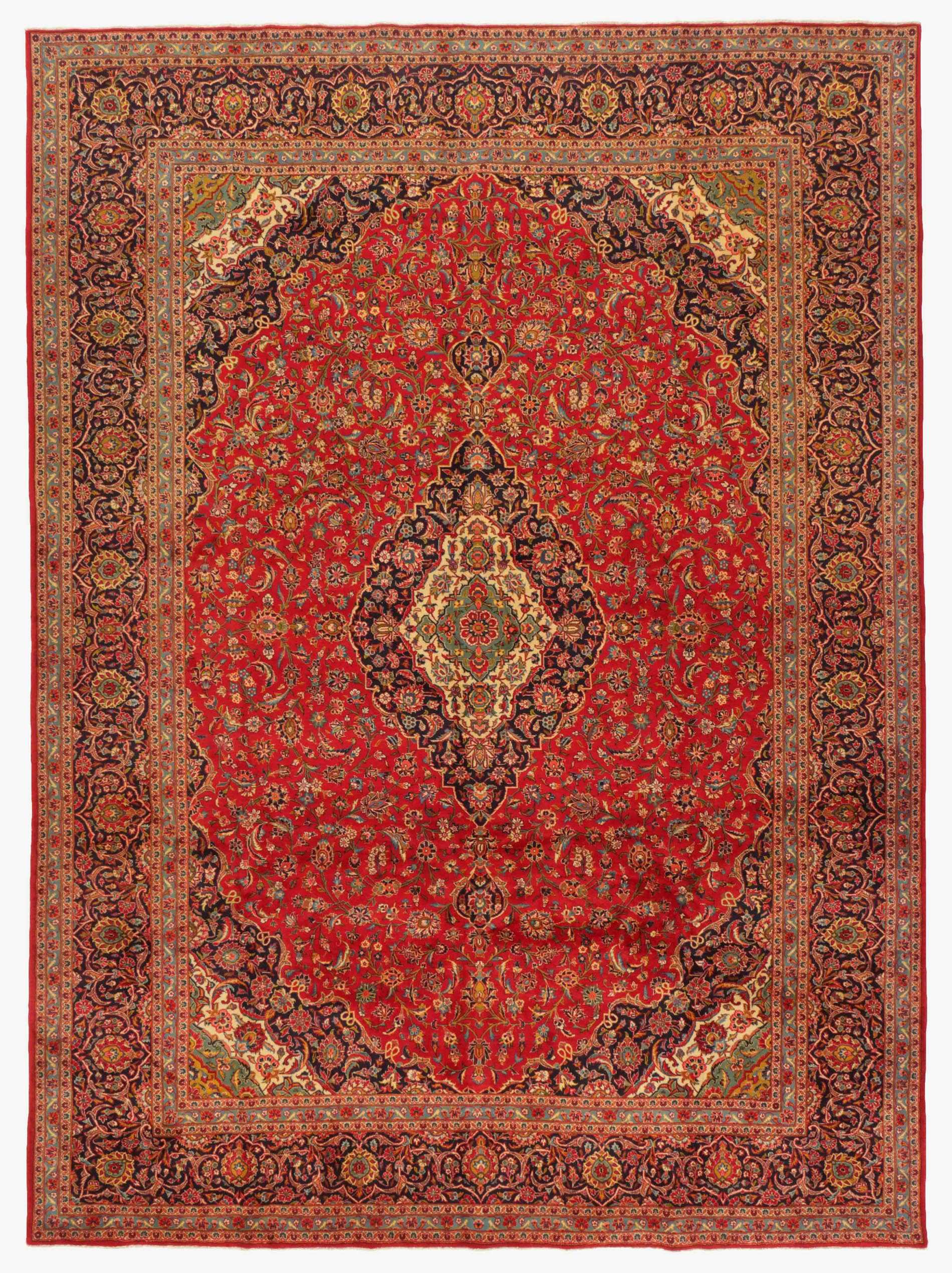 Authentic persian rug with traditional floral design in red and blue