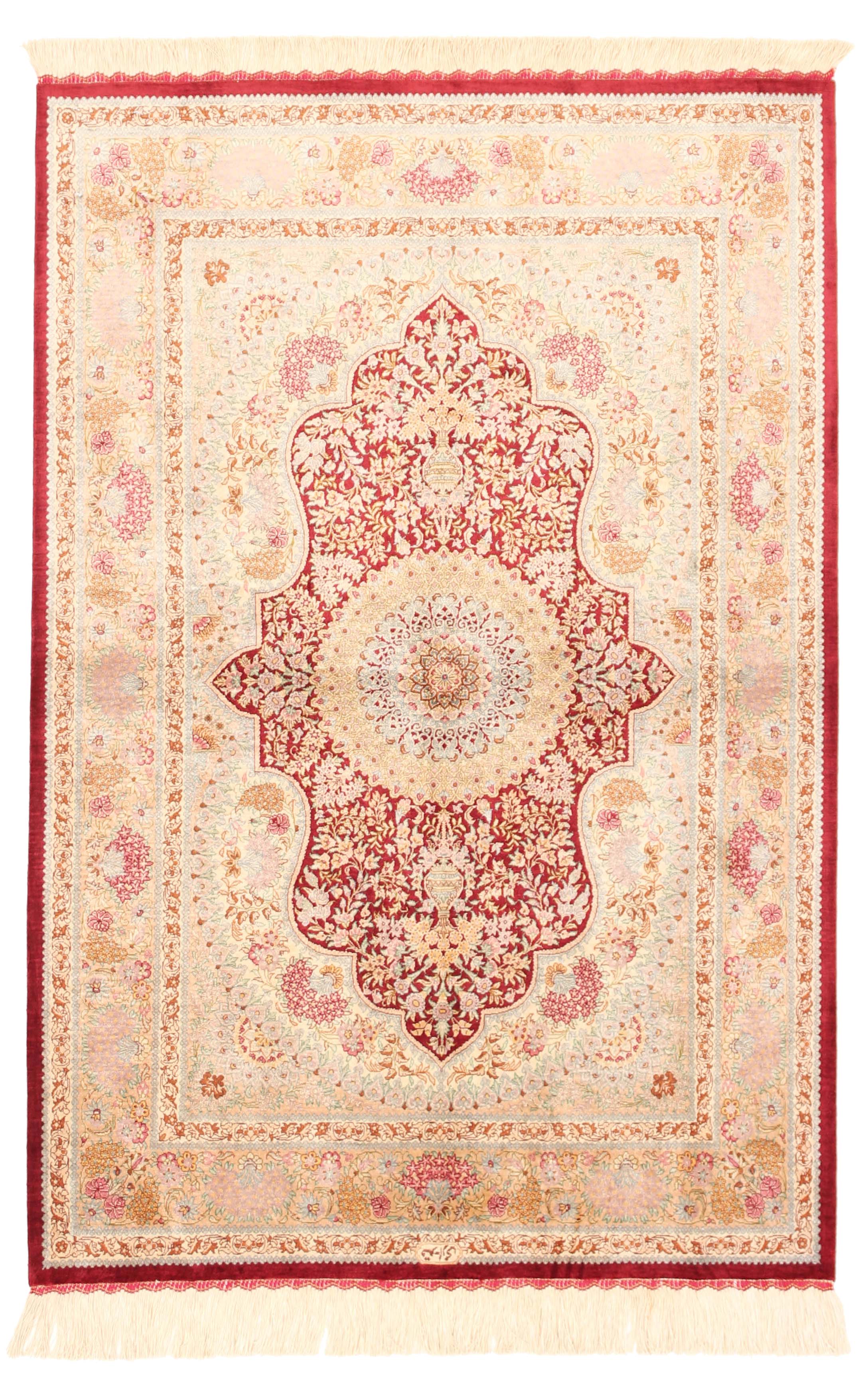 Authentic persian rug with a traditional design in red and beige