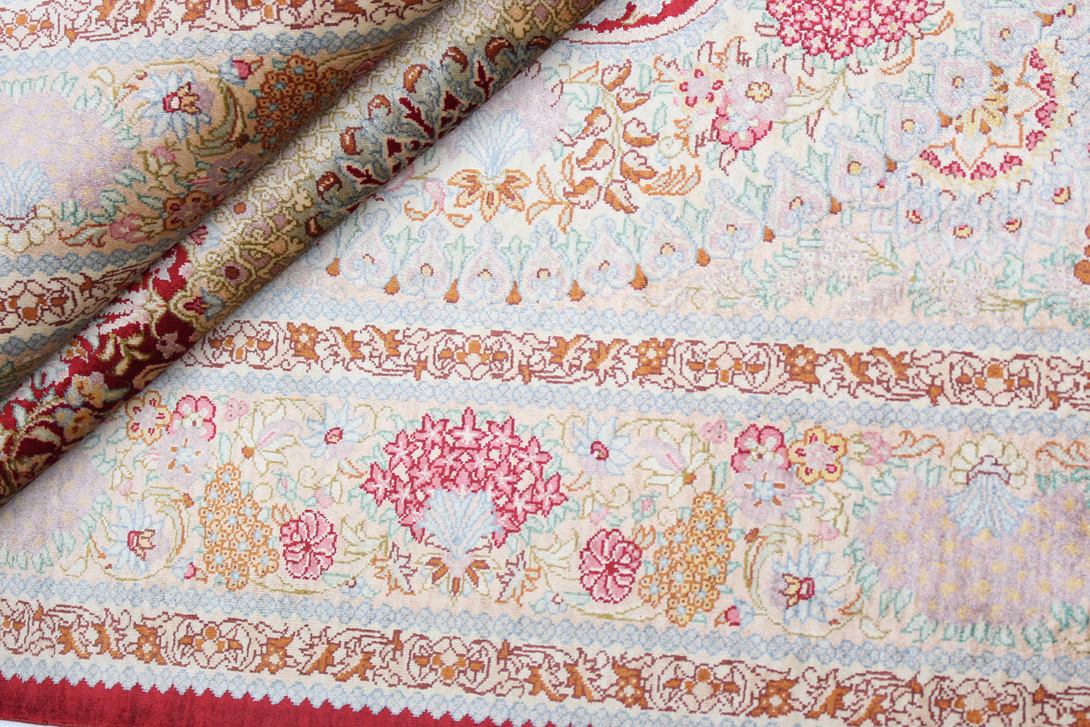 Authentic persian rug with a traditional design in red and beige