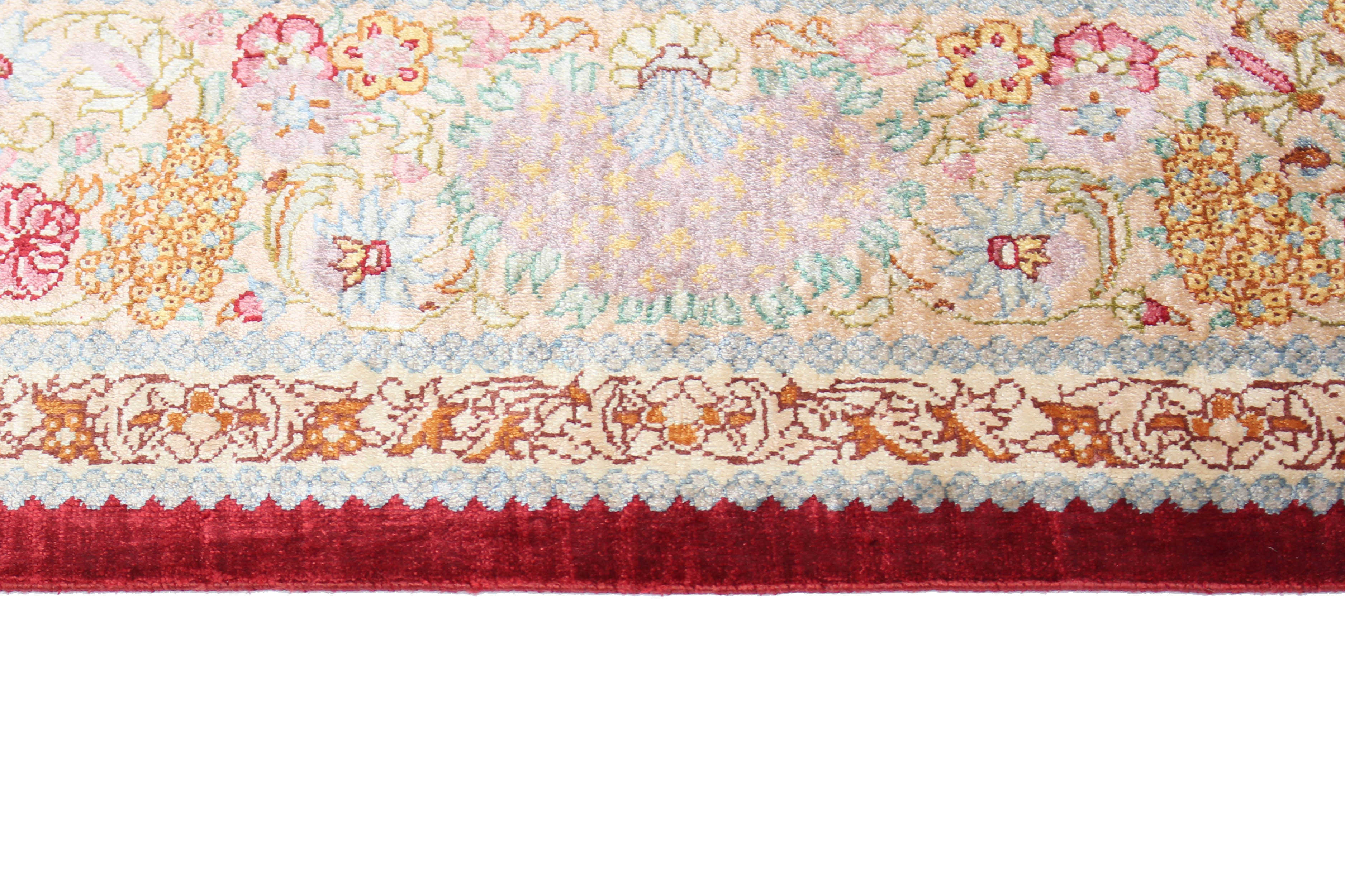 Authentic persian rug with a traditional design in red and beige