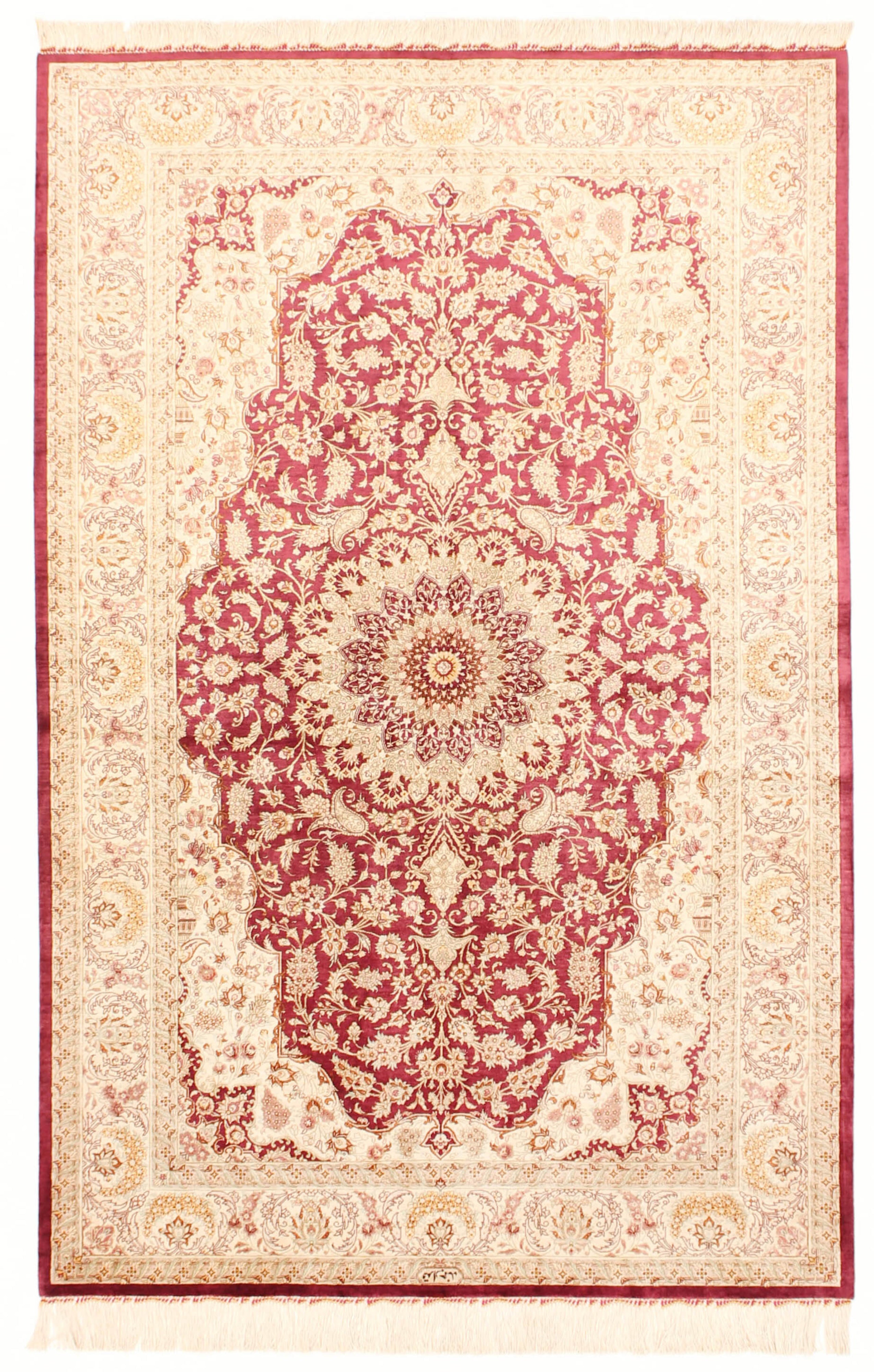 Authentic persian rug with a traditional floral design in red