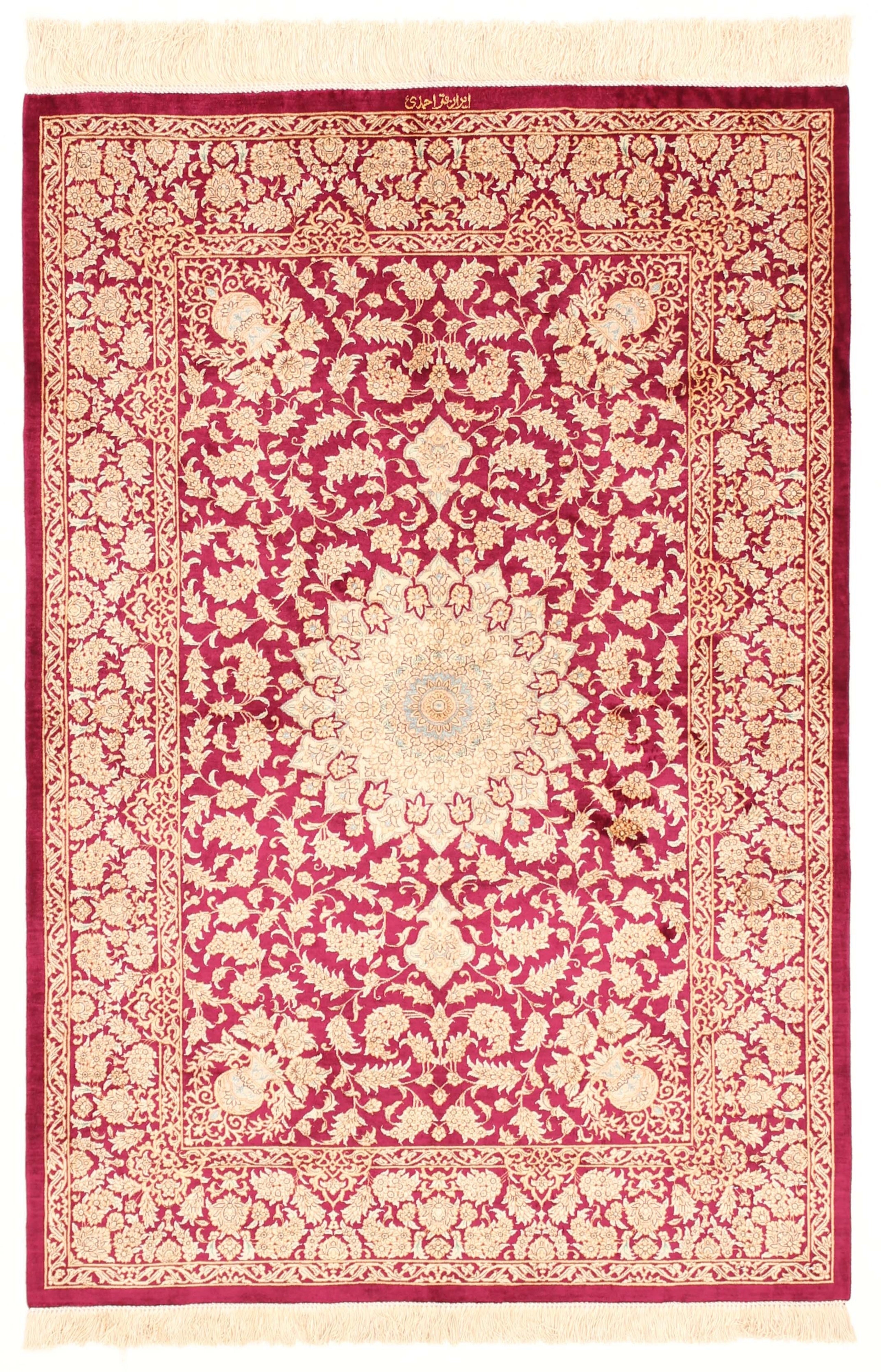 Authentic persian rug with a traditional floral design in red