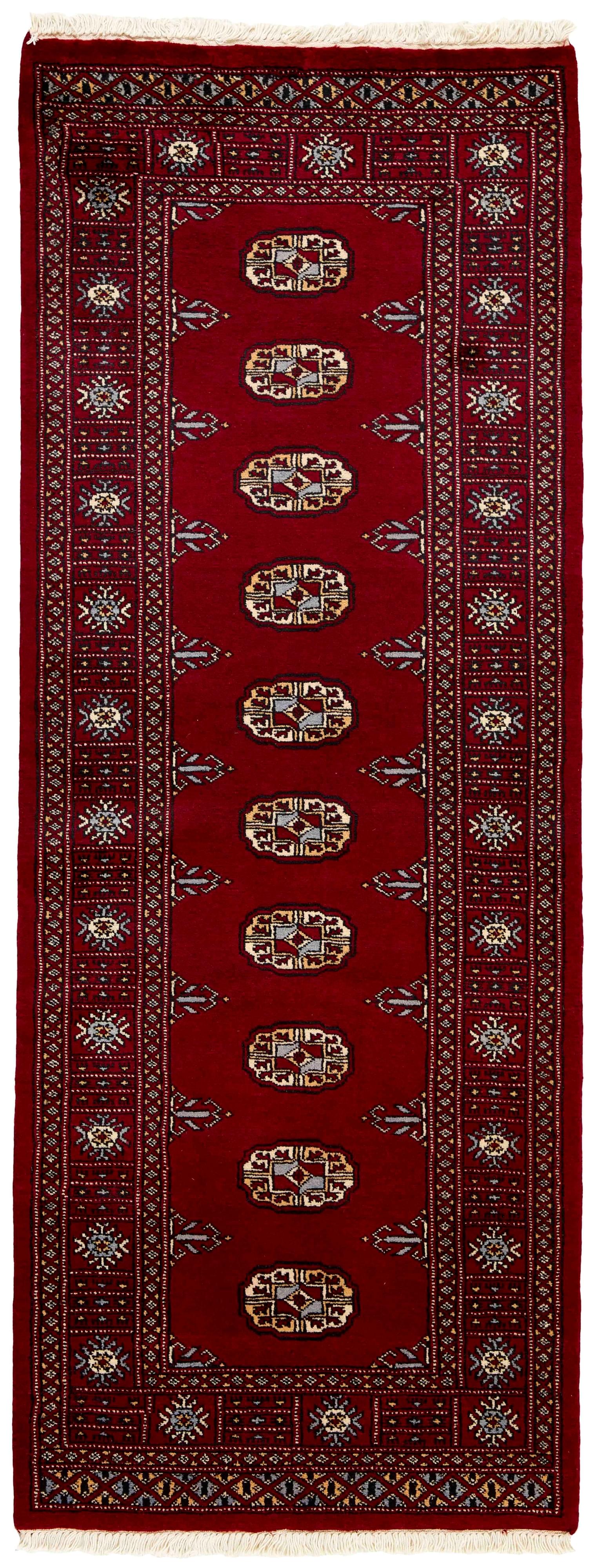 red oriental runner with traditional gul pattern