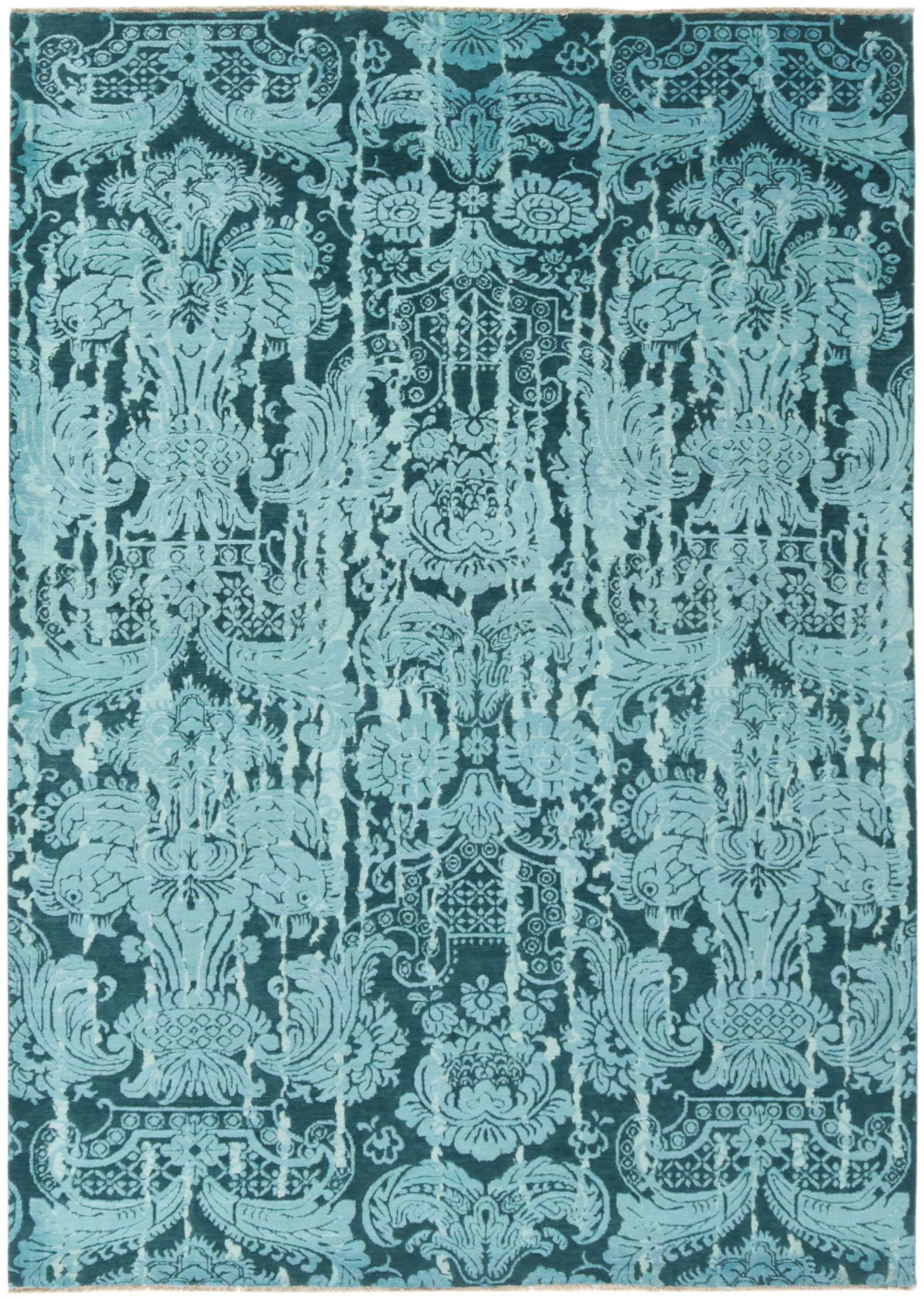 Authentic oriental rug with a damask pattern in beige