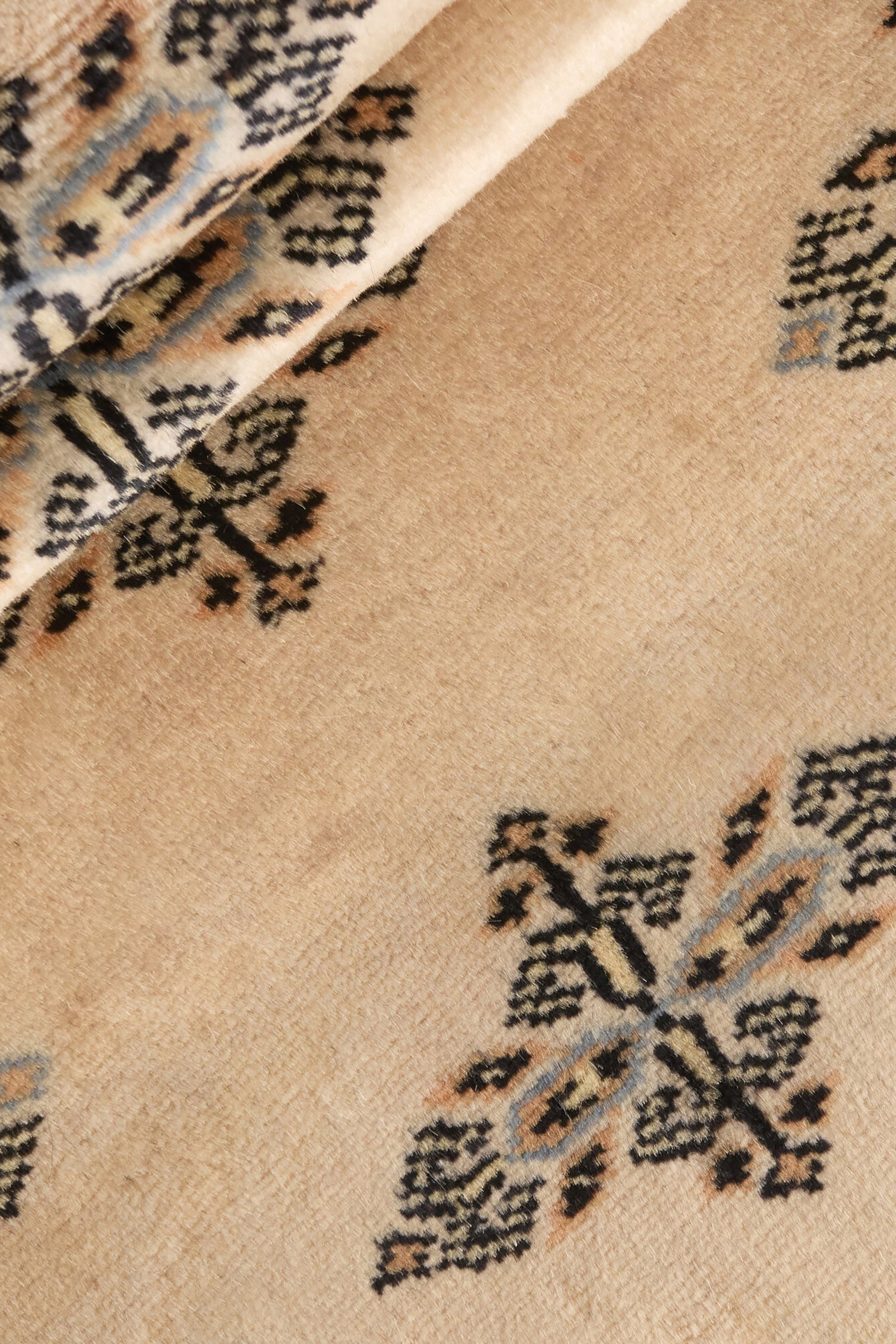 Beige Oriental runner with traditional bordered pattern