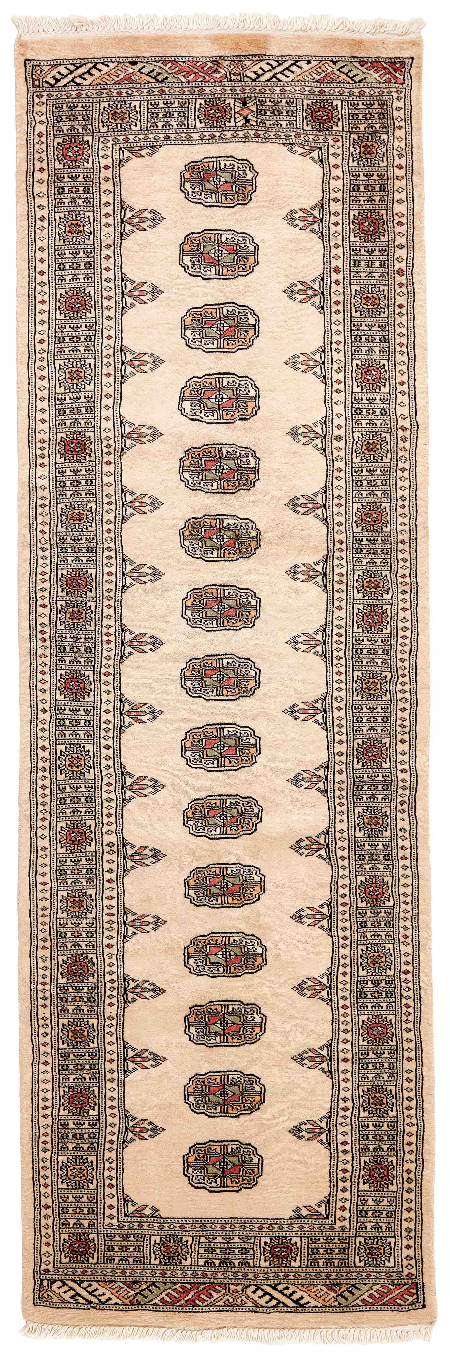 beige oriental runner with traditional gul pattern