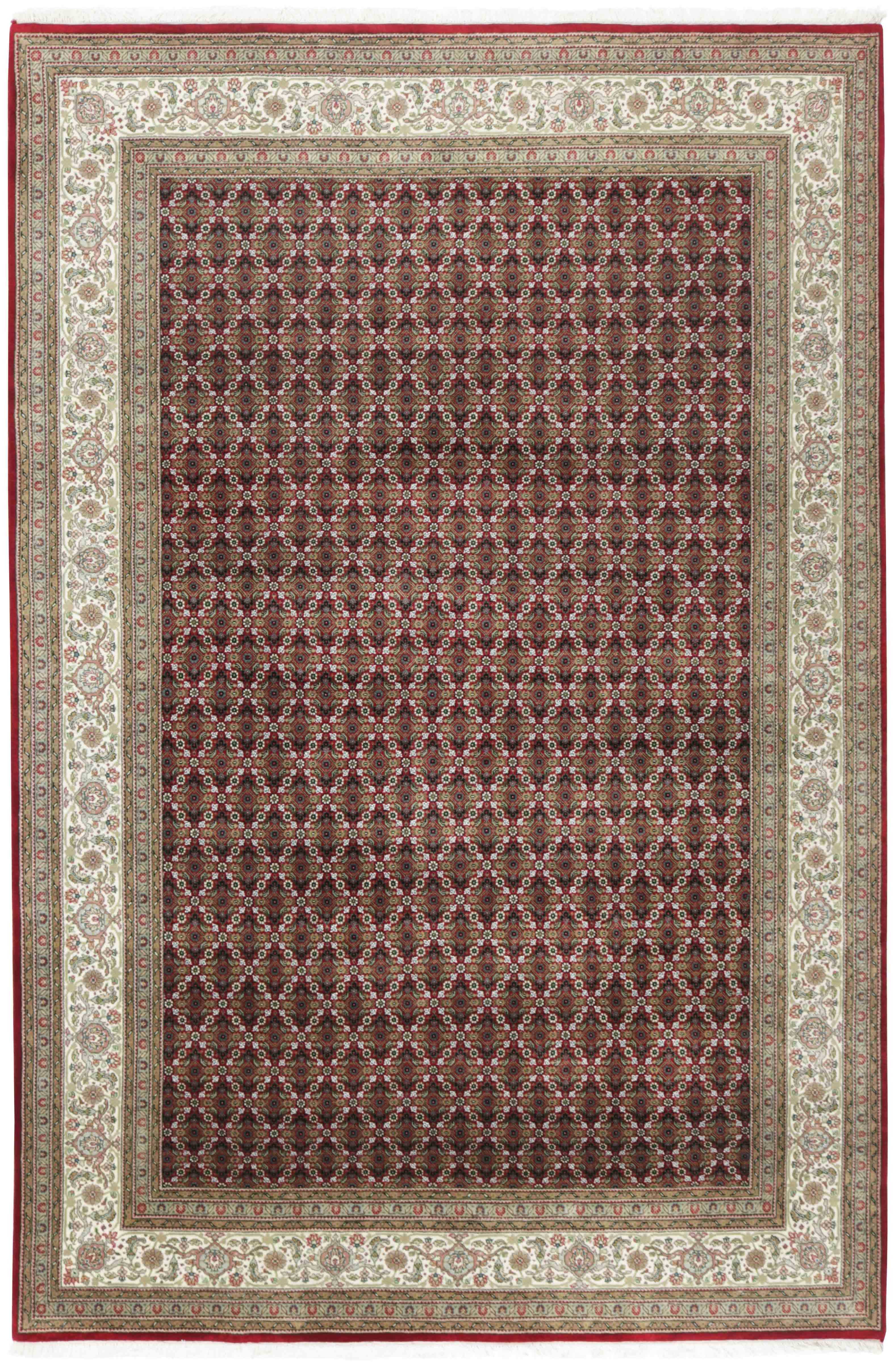 Authentic oriental rug with a damask pattern in red