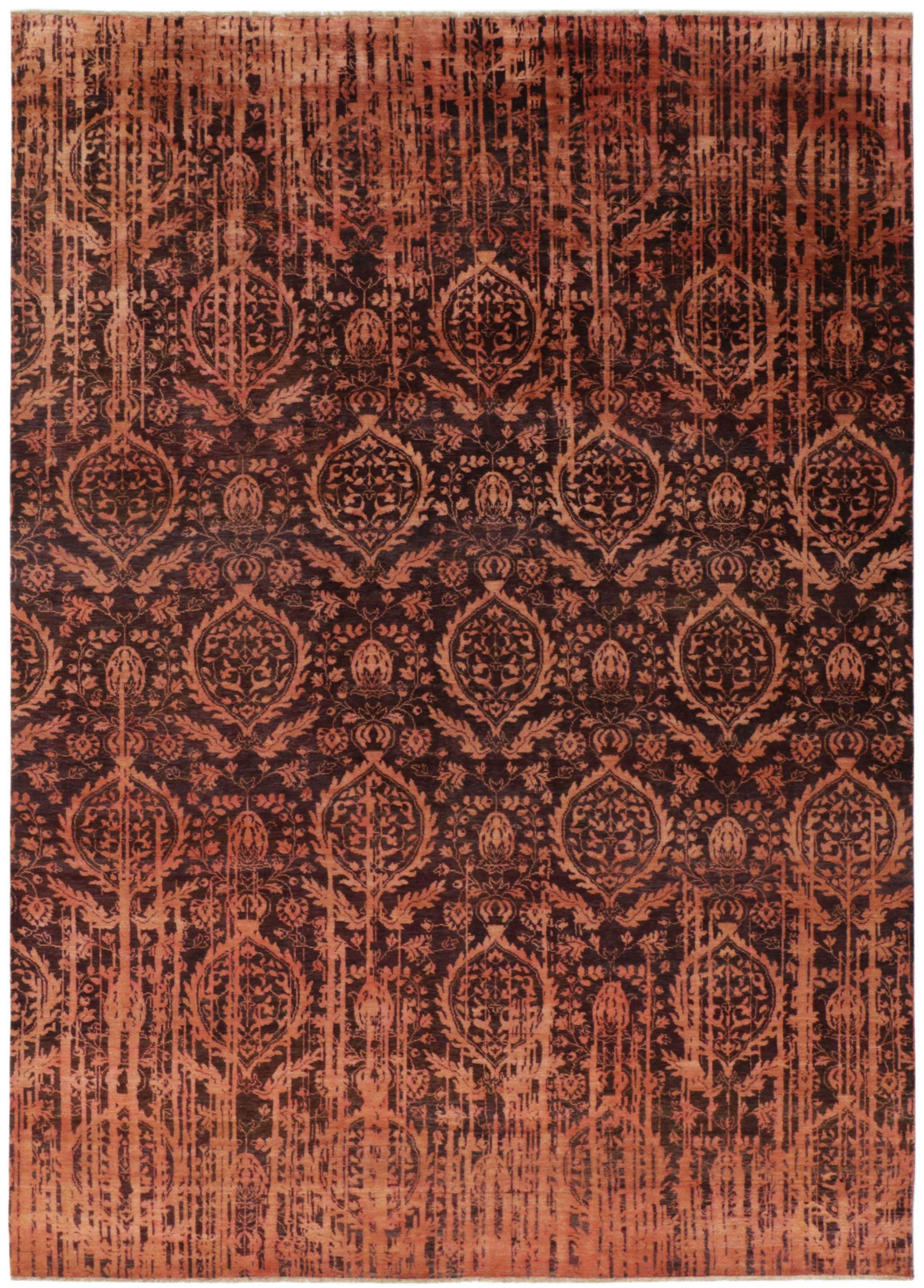 Authentic oriental rug with a damask pattern in red