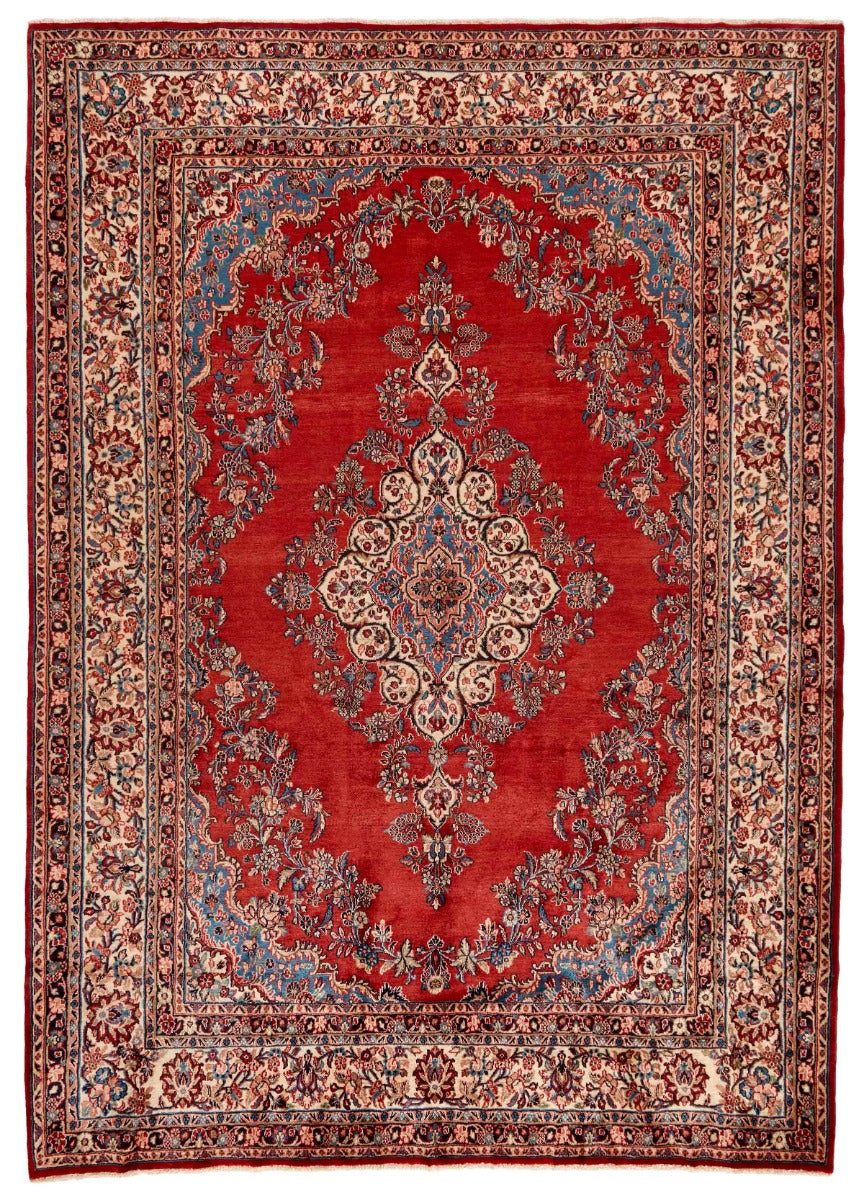 Large Persian rug with traditional floral pattern in red and black