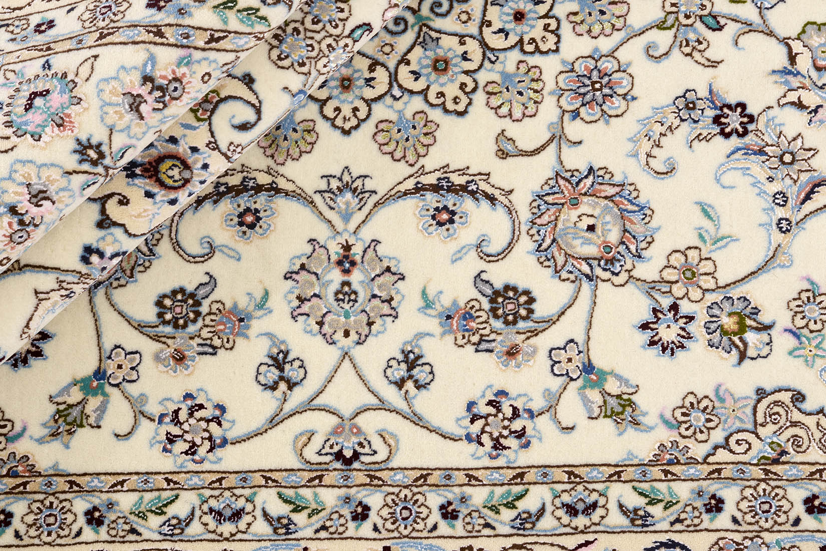 Authentic oriental rug with traditional floral design in cream