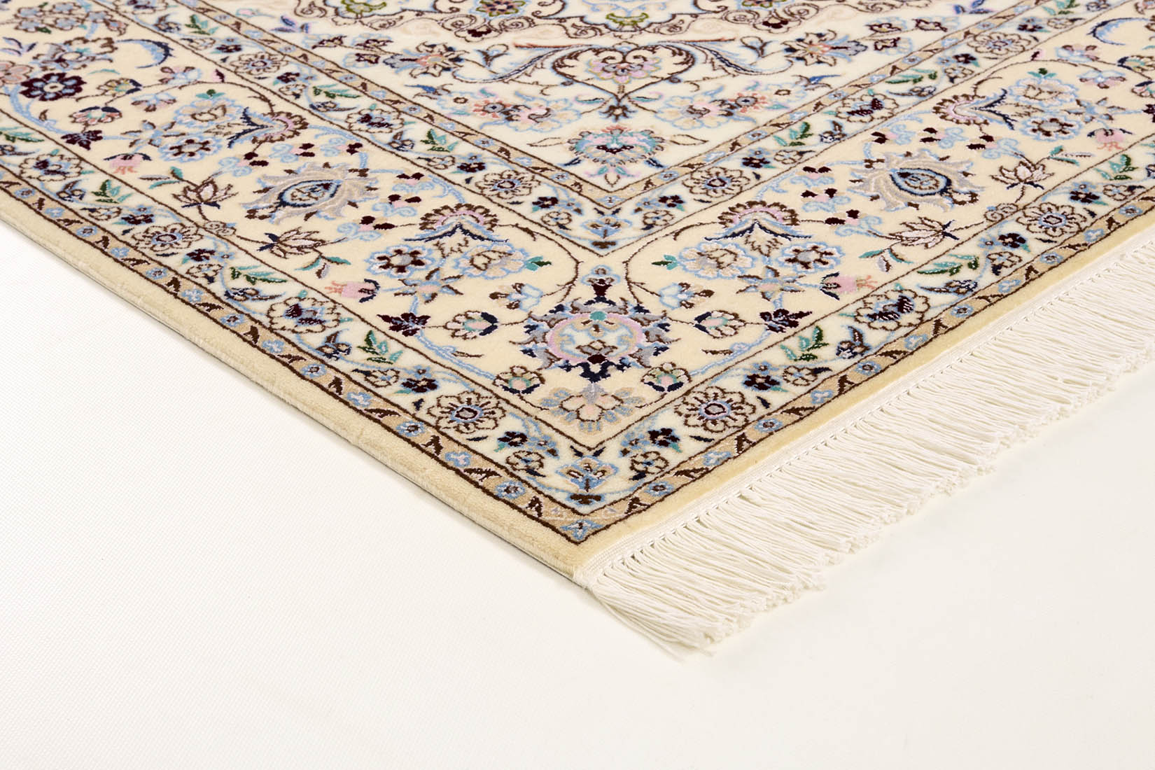 Authentic oriental rug with traditional floral design in cream