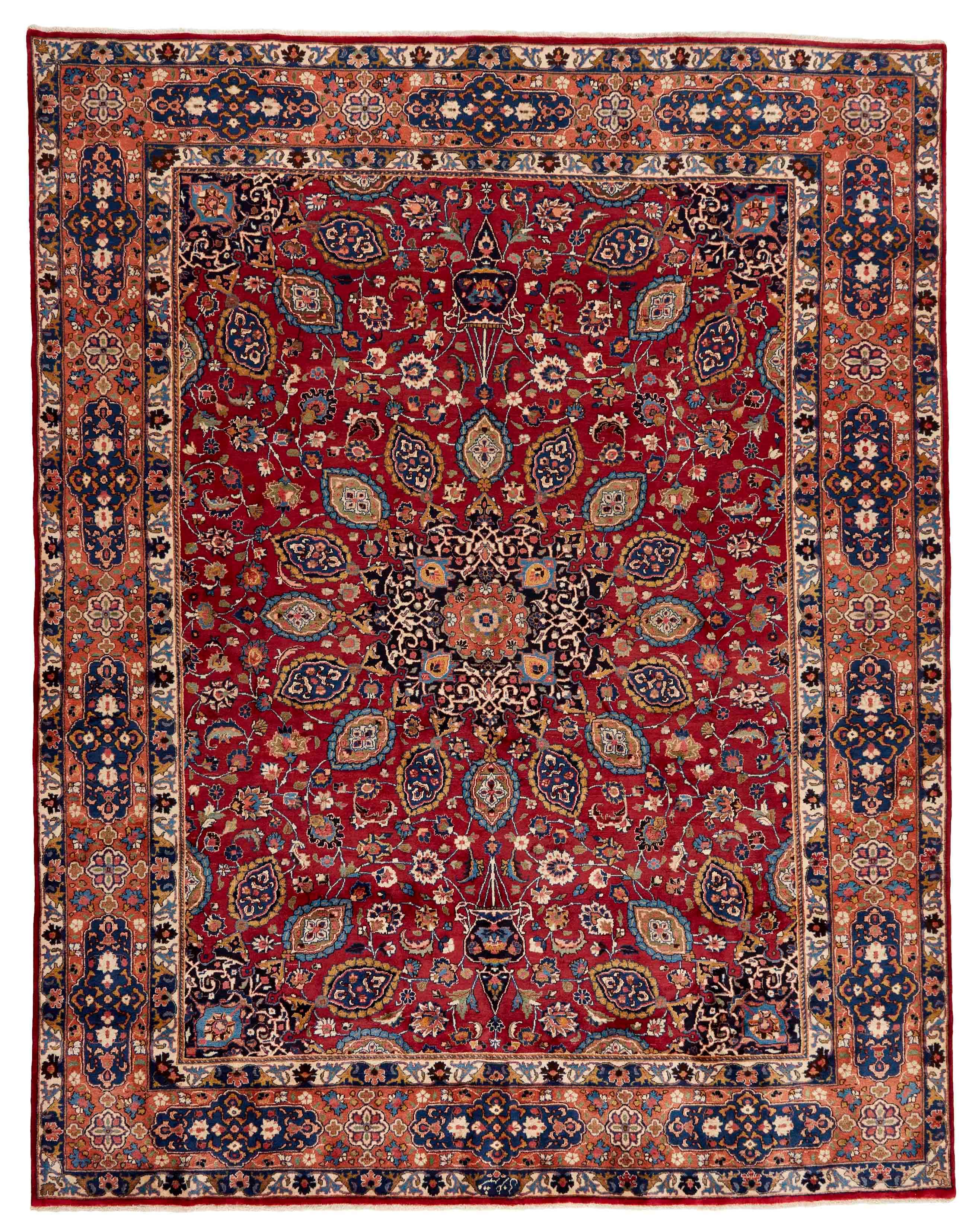 Authentic persian kelim flatweave rug with traditional design in red, blue and beige
