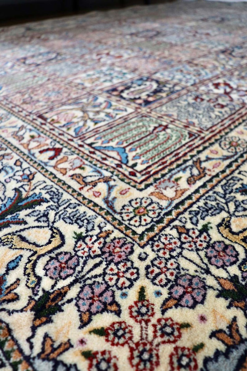 authentic persian rug with floral pattern in beige