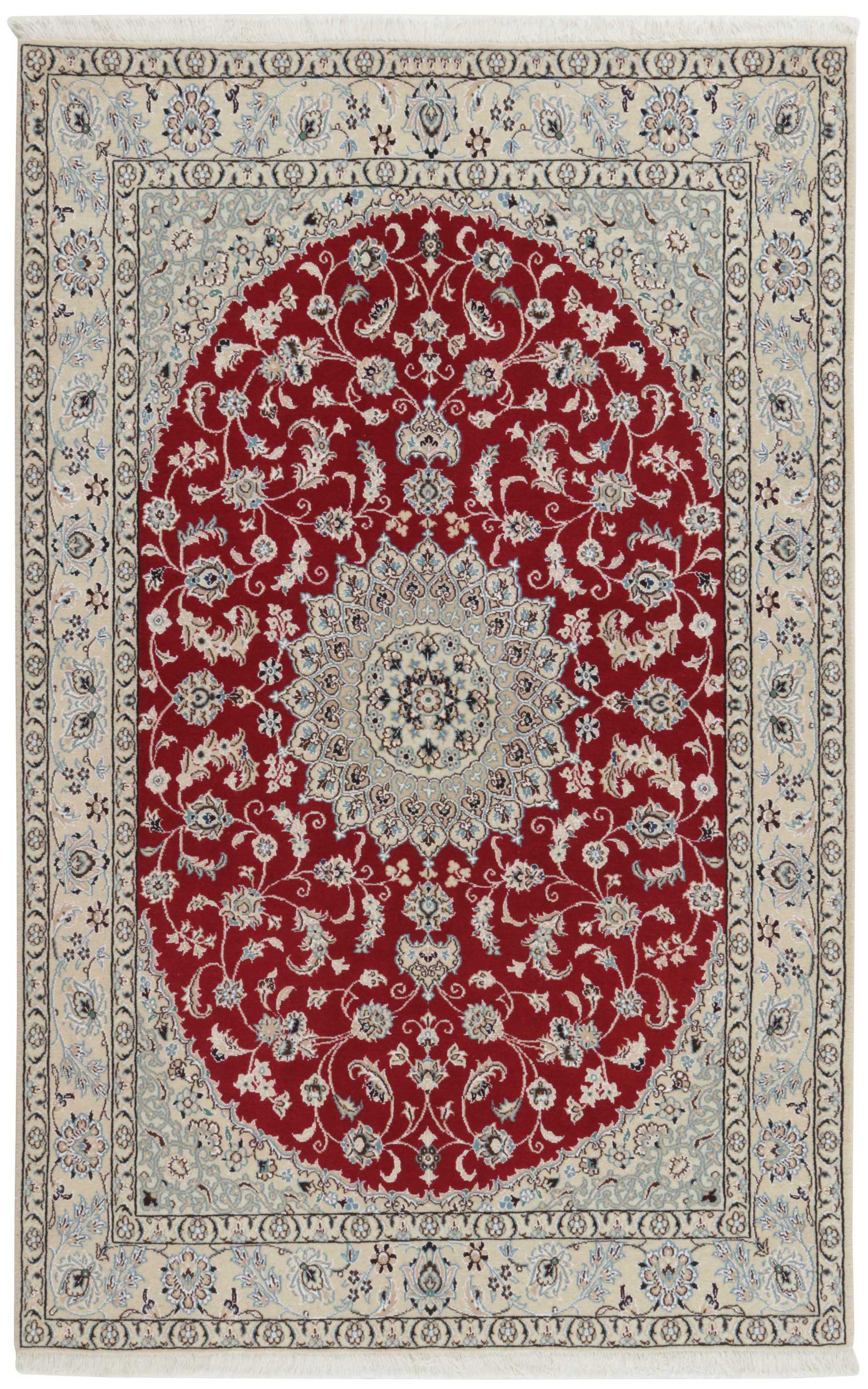 Authentic oriental rug with traditional floral design in red