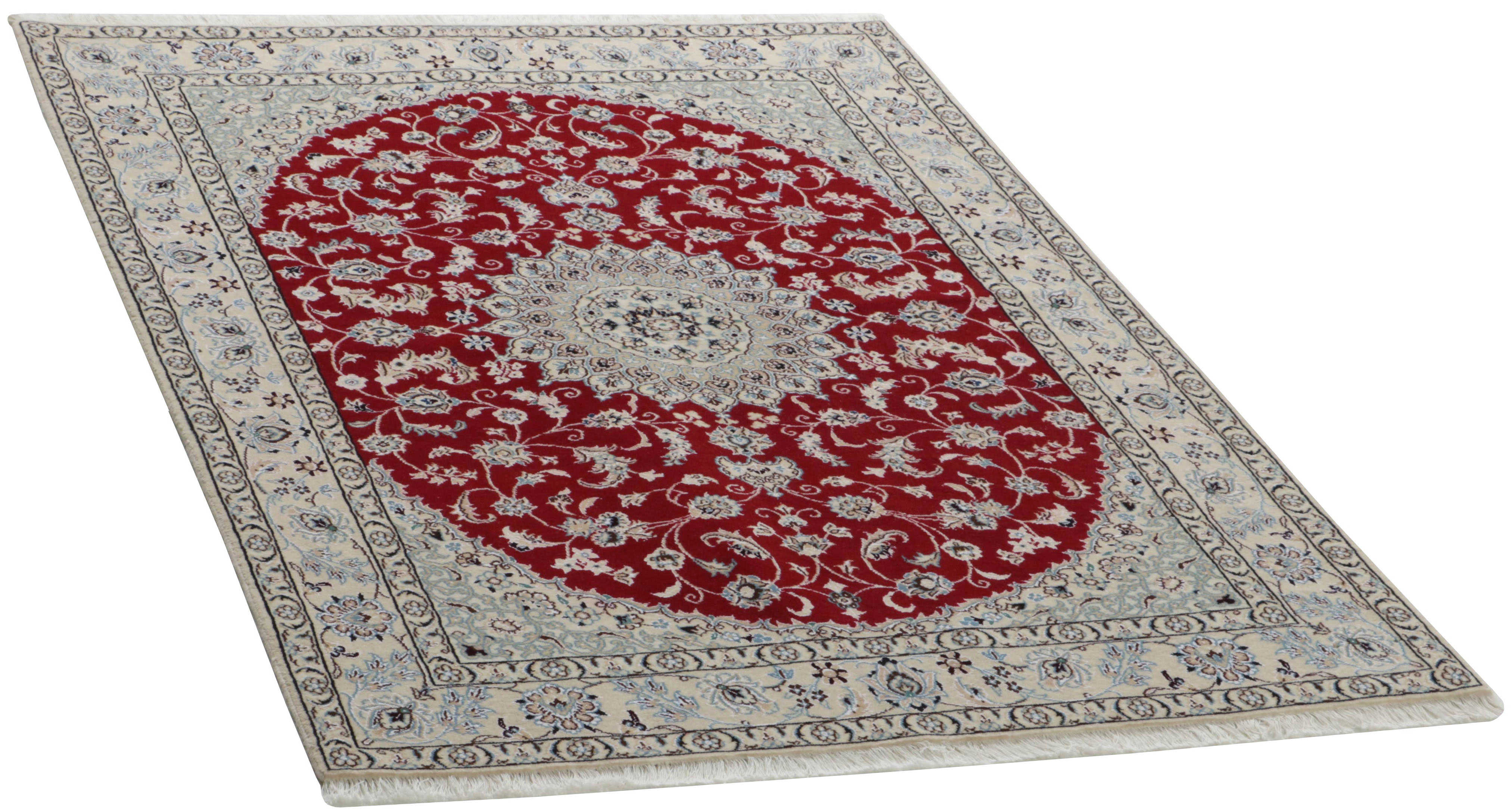 Authentic oriental rug with traditional floral design in red