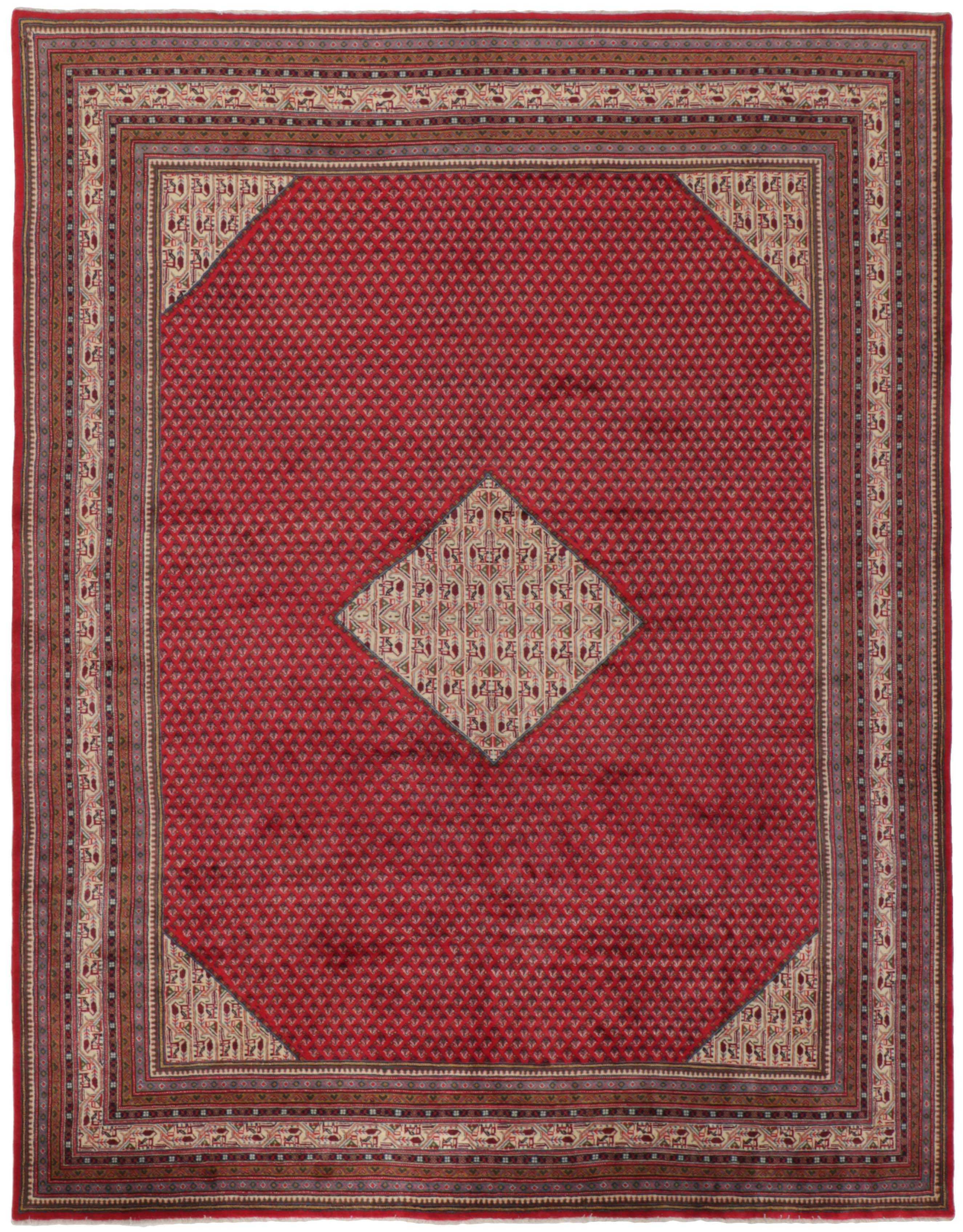 authentic persian rug with all-over traditional design in red, beige and blue