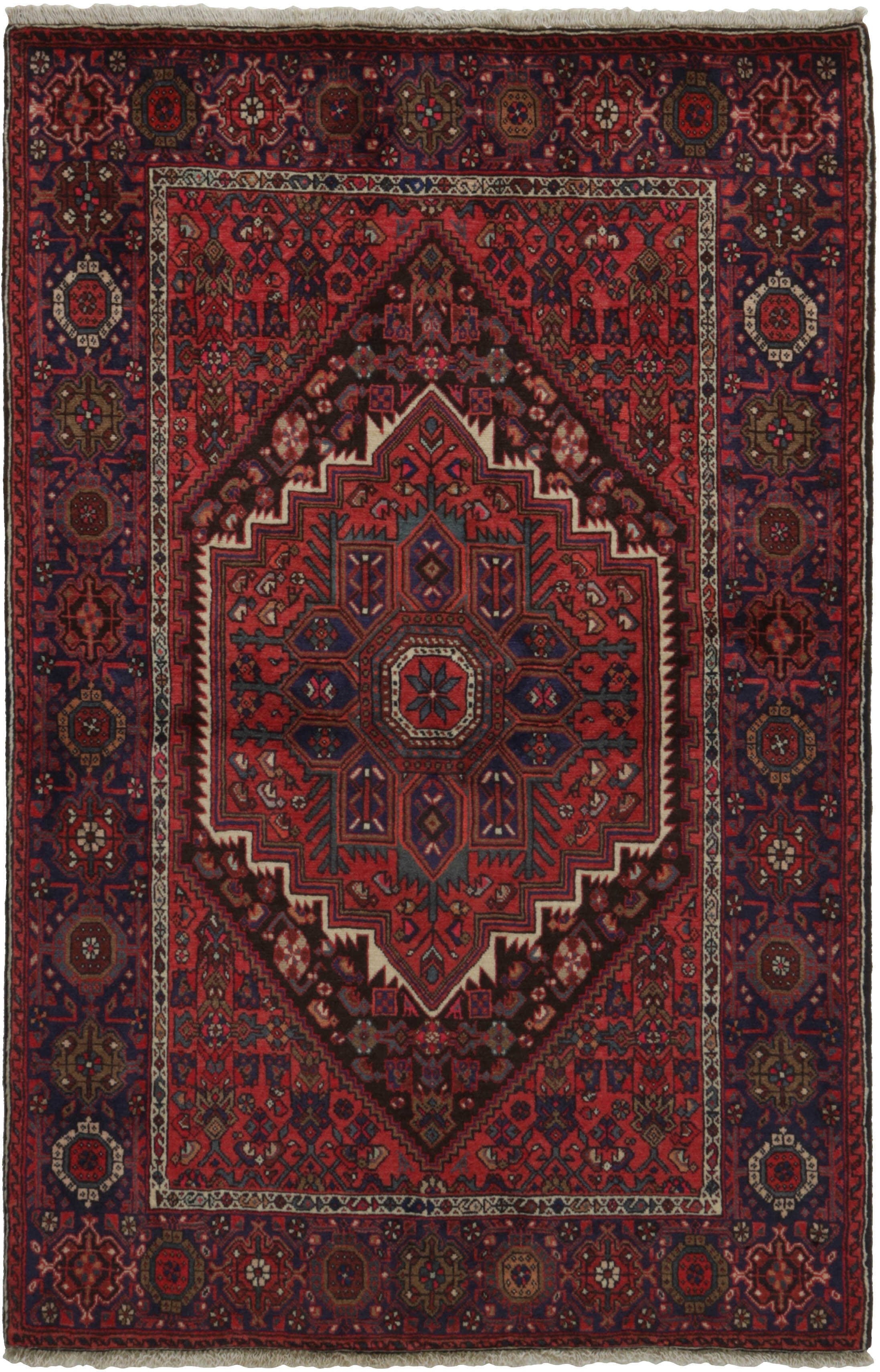 Red and beige persian rug with a floral design