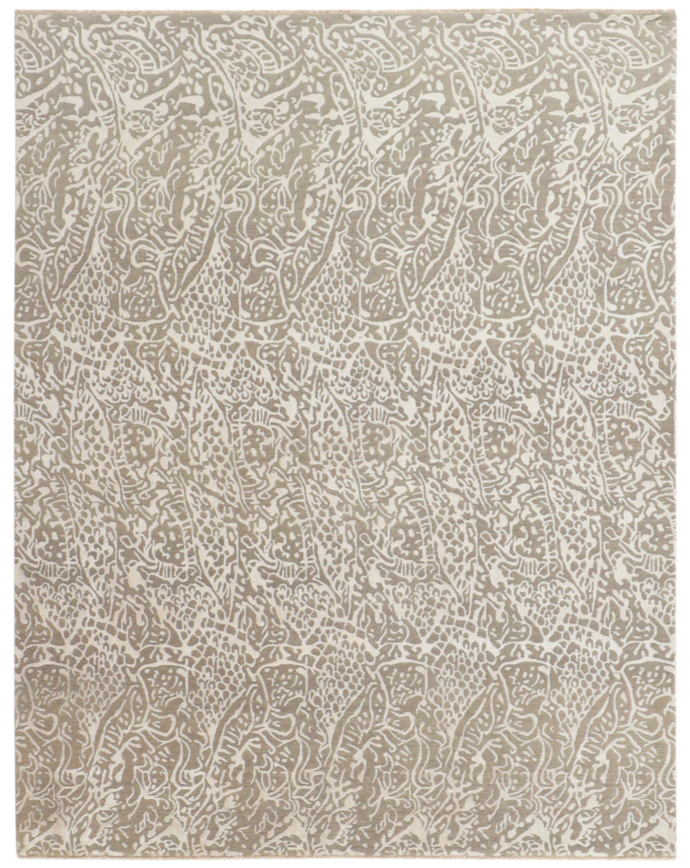 Authentic oriental rug with a damask pattern in beige