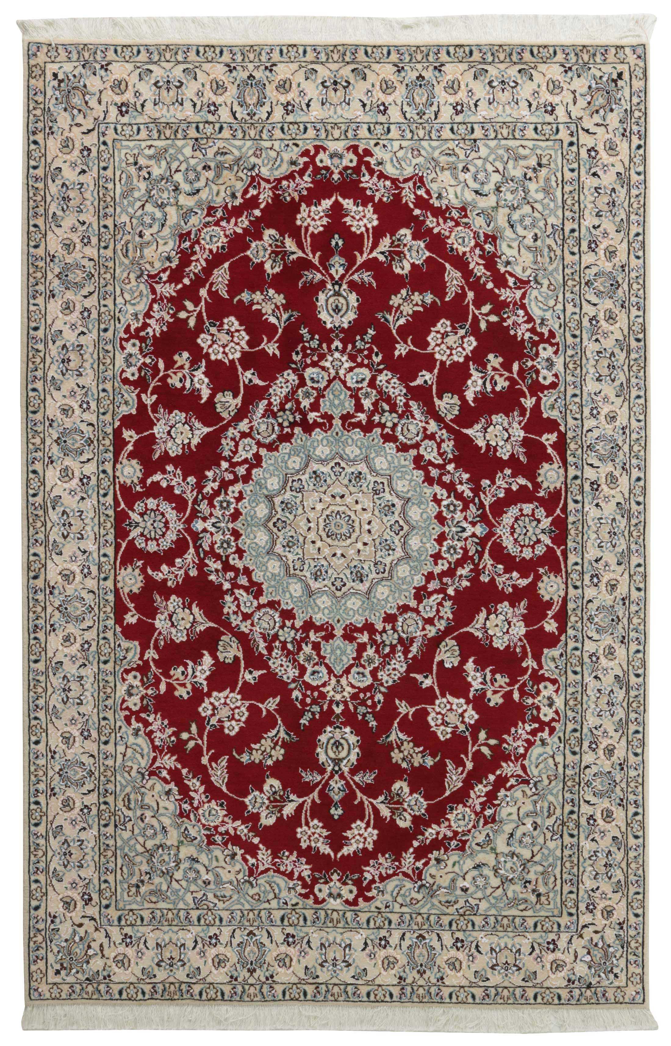 Authentic oriental rug with traditional floral design in red