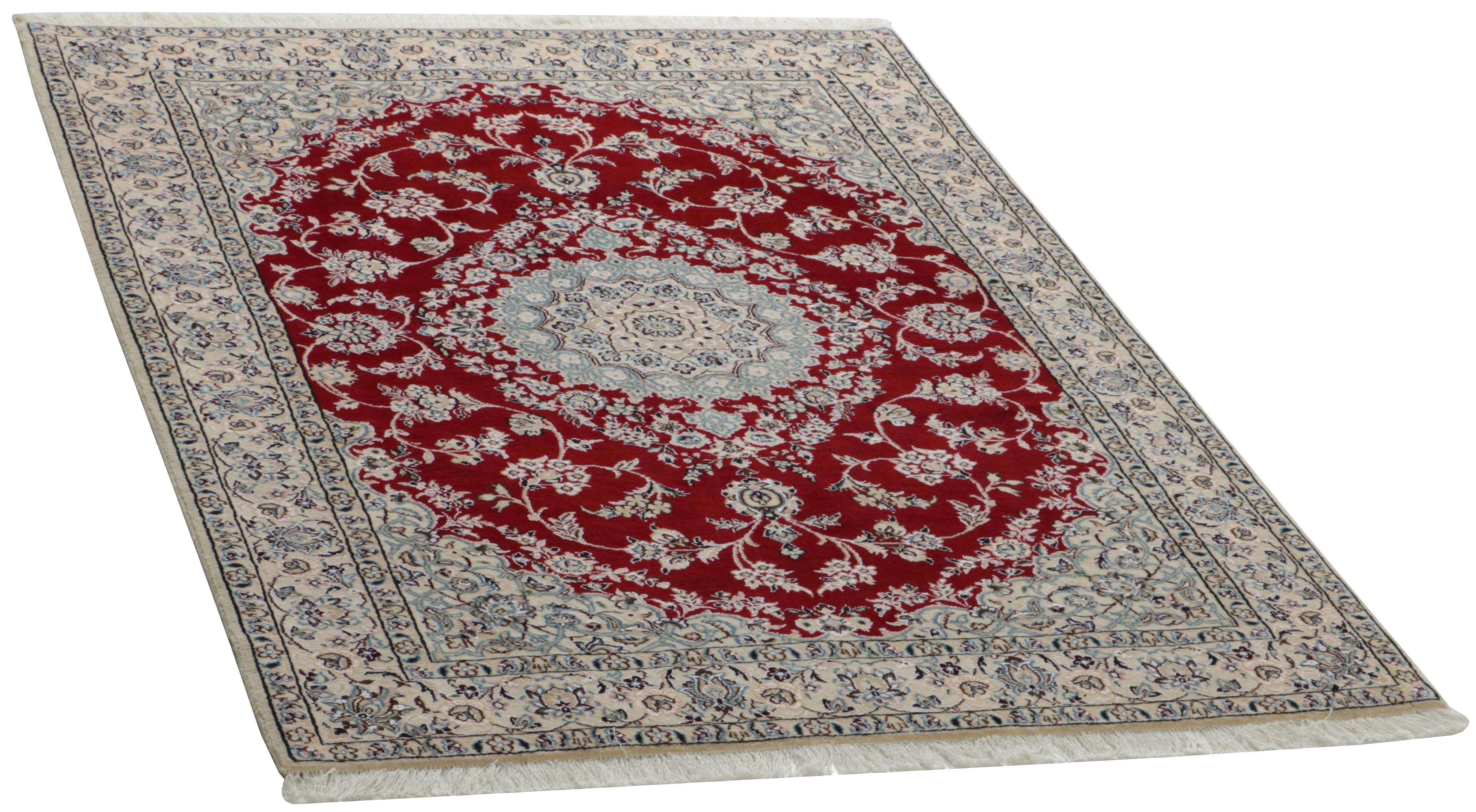Authentic oriental rug with traditional floral design in red