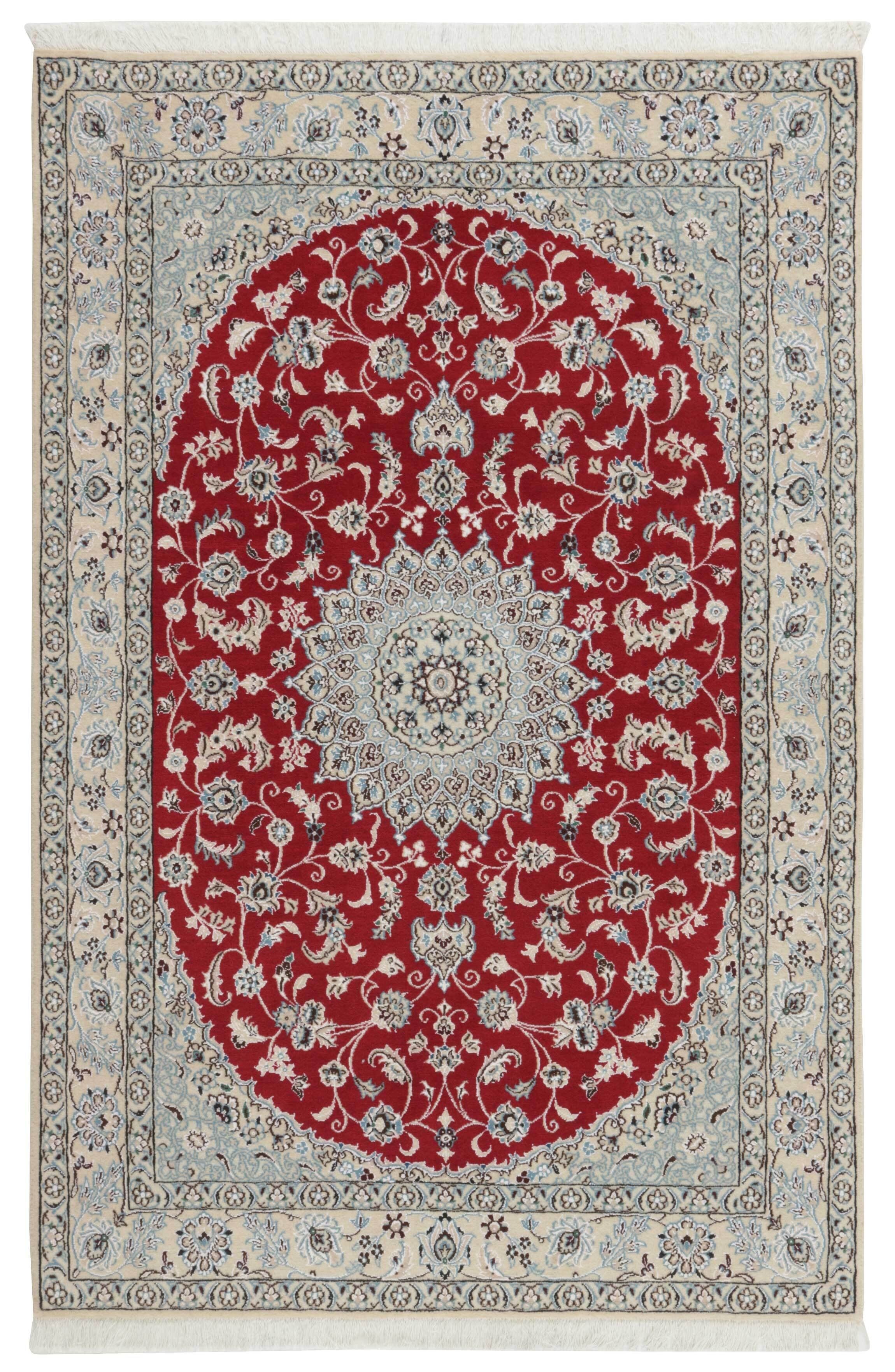 Authentic oriental rug with traditional floral design in red
