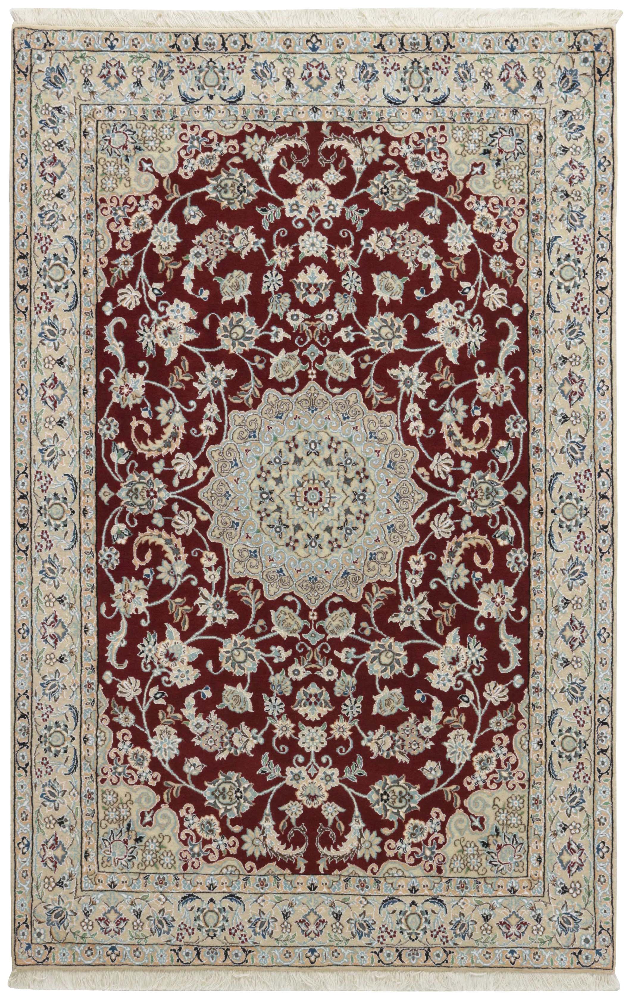 Authentic oriental rug with traditional floral design in red