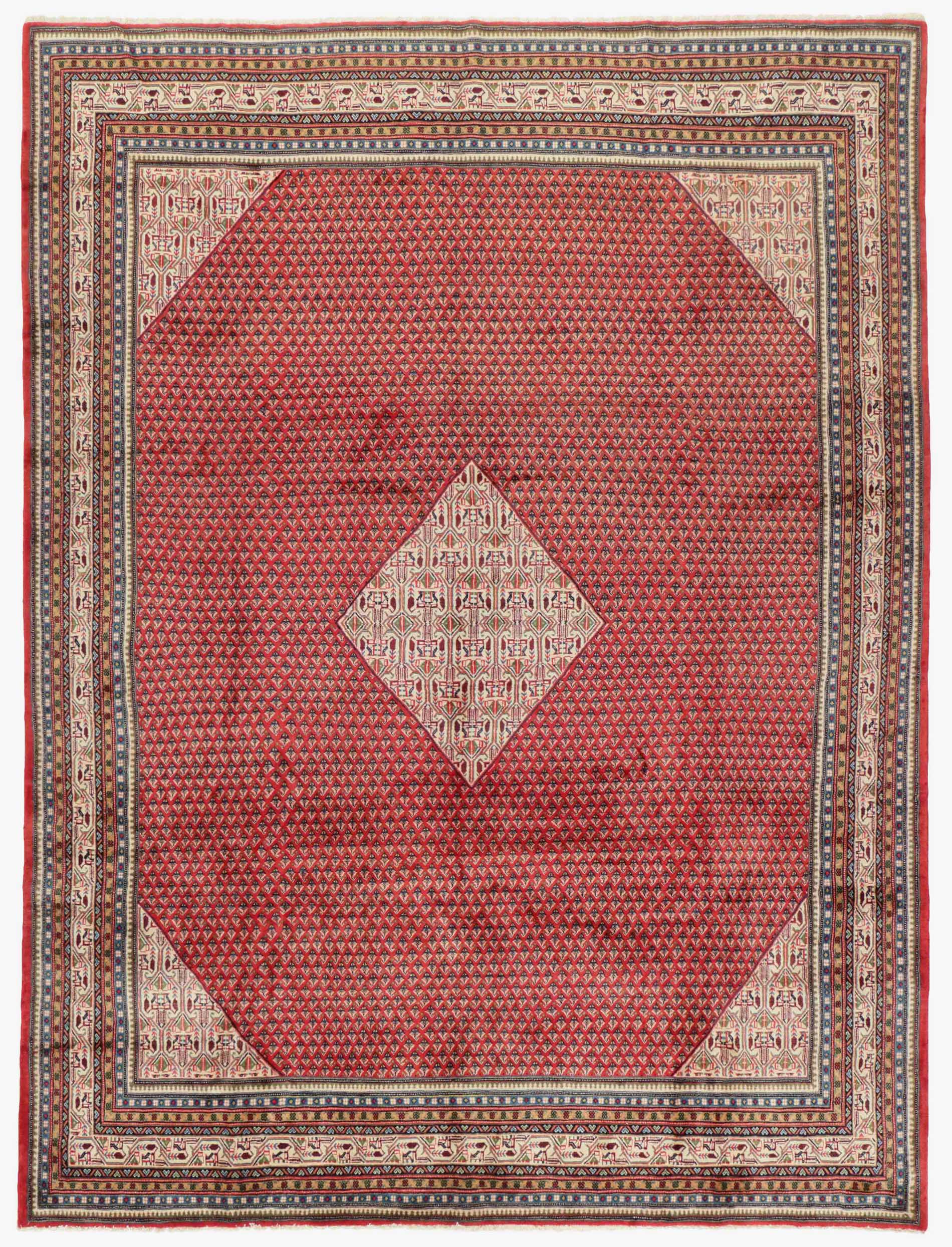 authentic persian rug with all-over traditional design in red, beige and blue