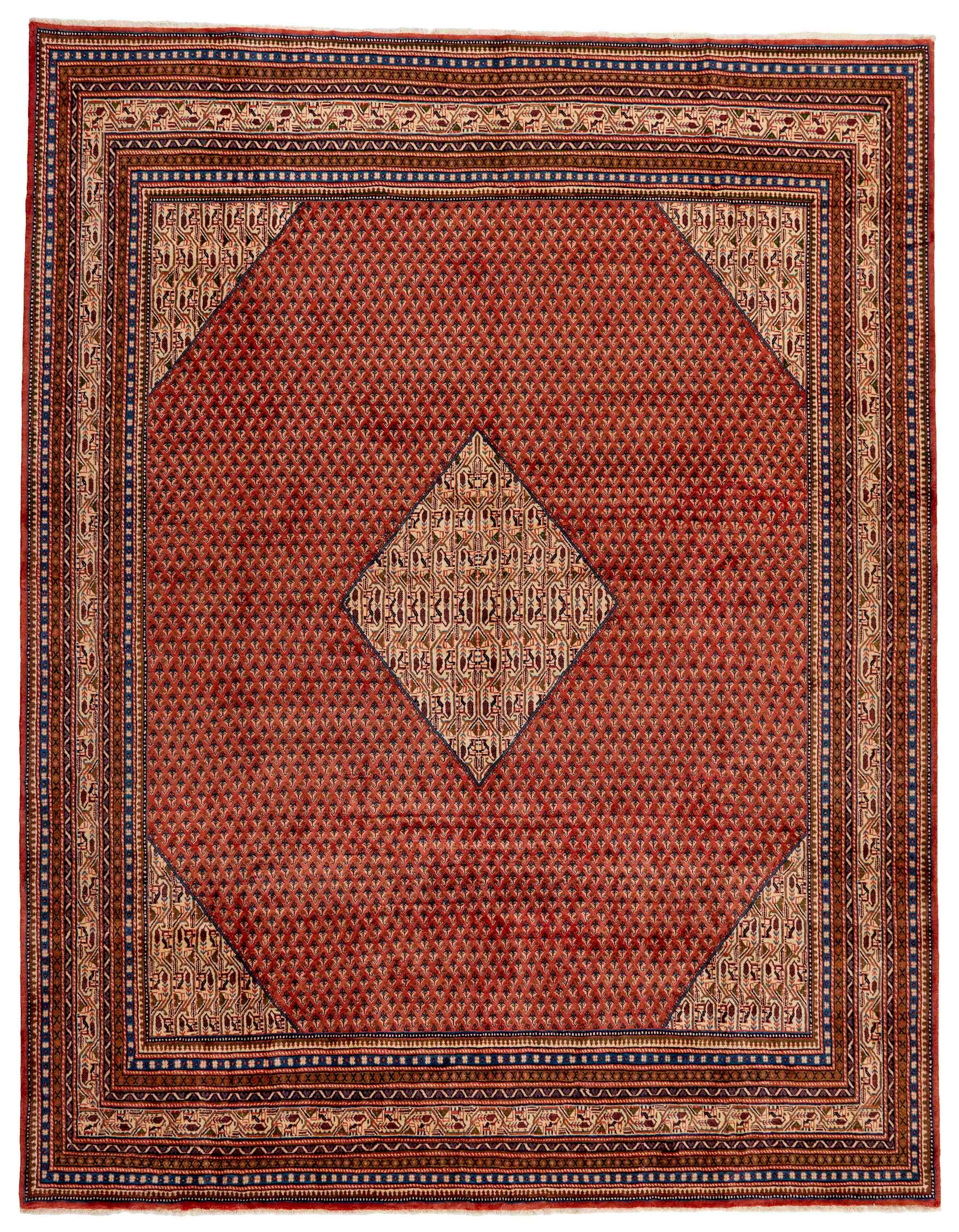 authentic persian rug with all-over traditional design in red, beige and blue