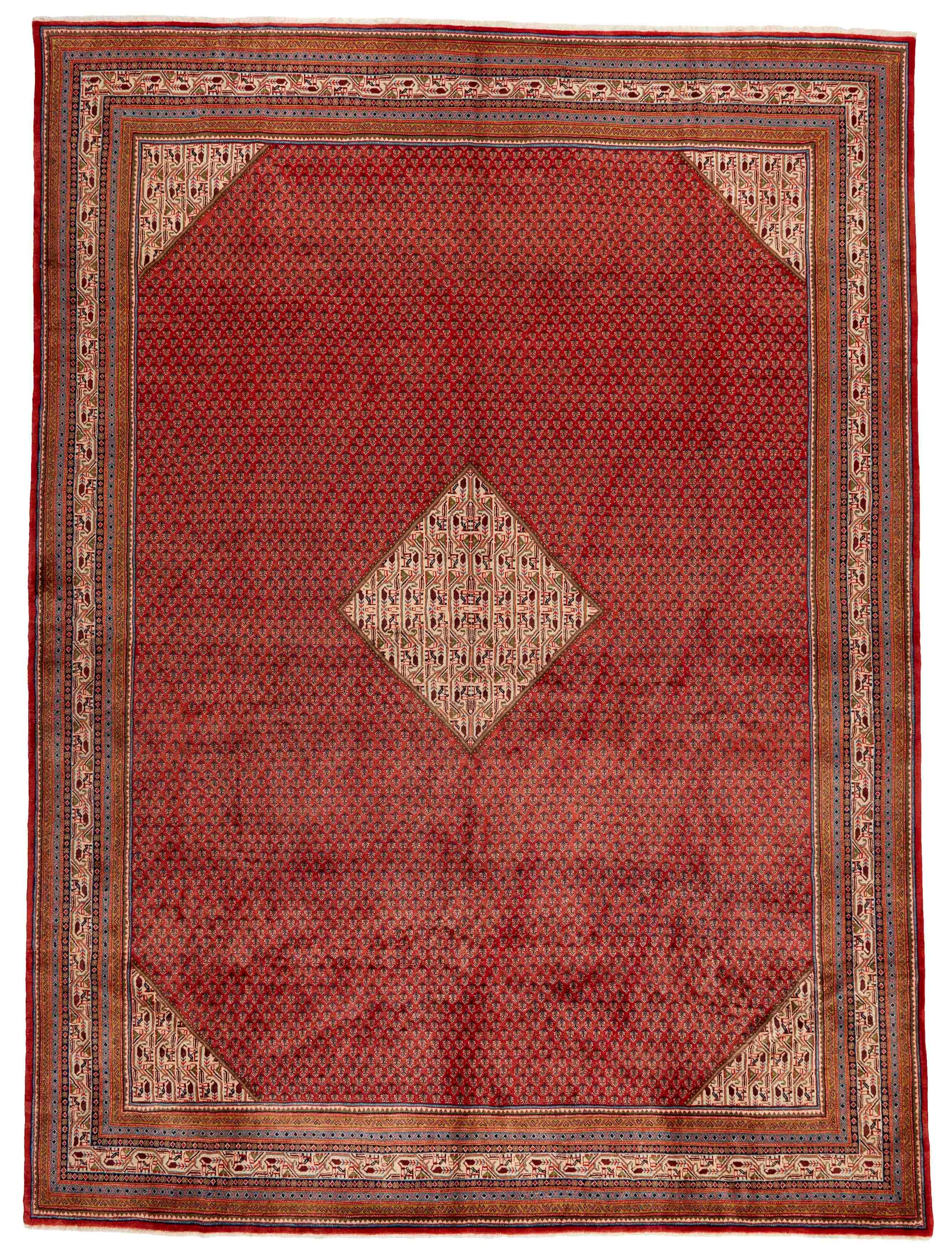 authentic persian rug with all-over traditional design in red, beige and blue
