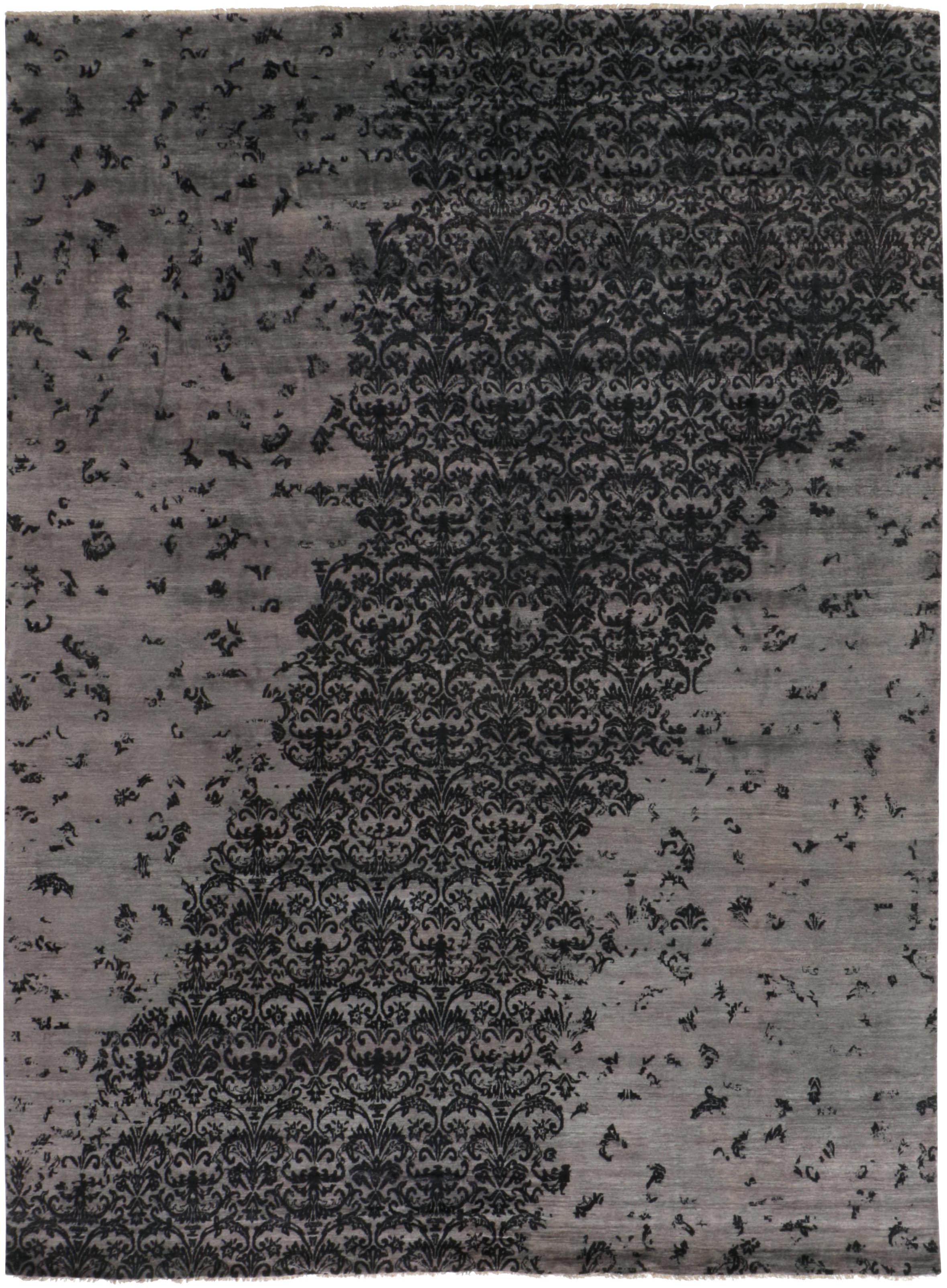 Authentic oriental rug with a damask pattern in grey