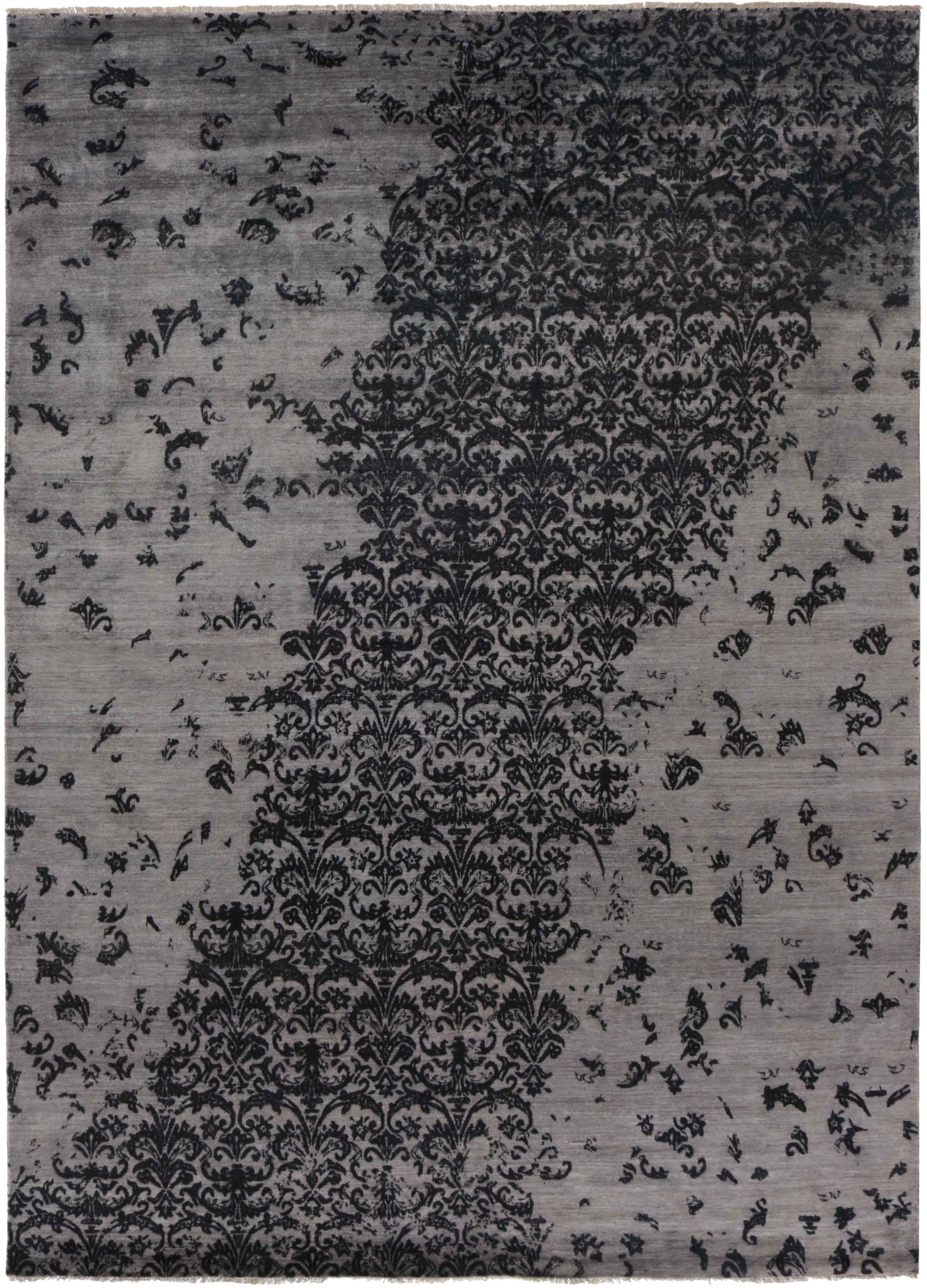 Authentic oriental rug with a damask pattern in blue