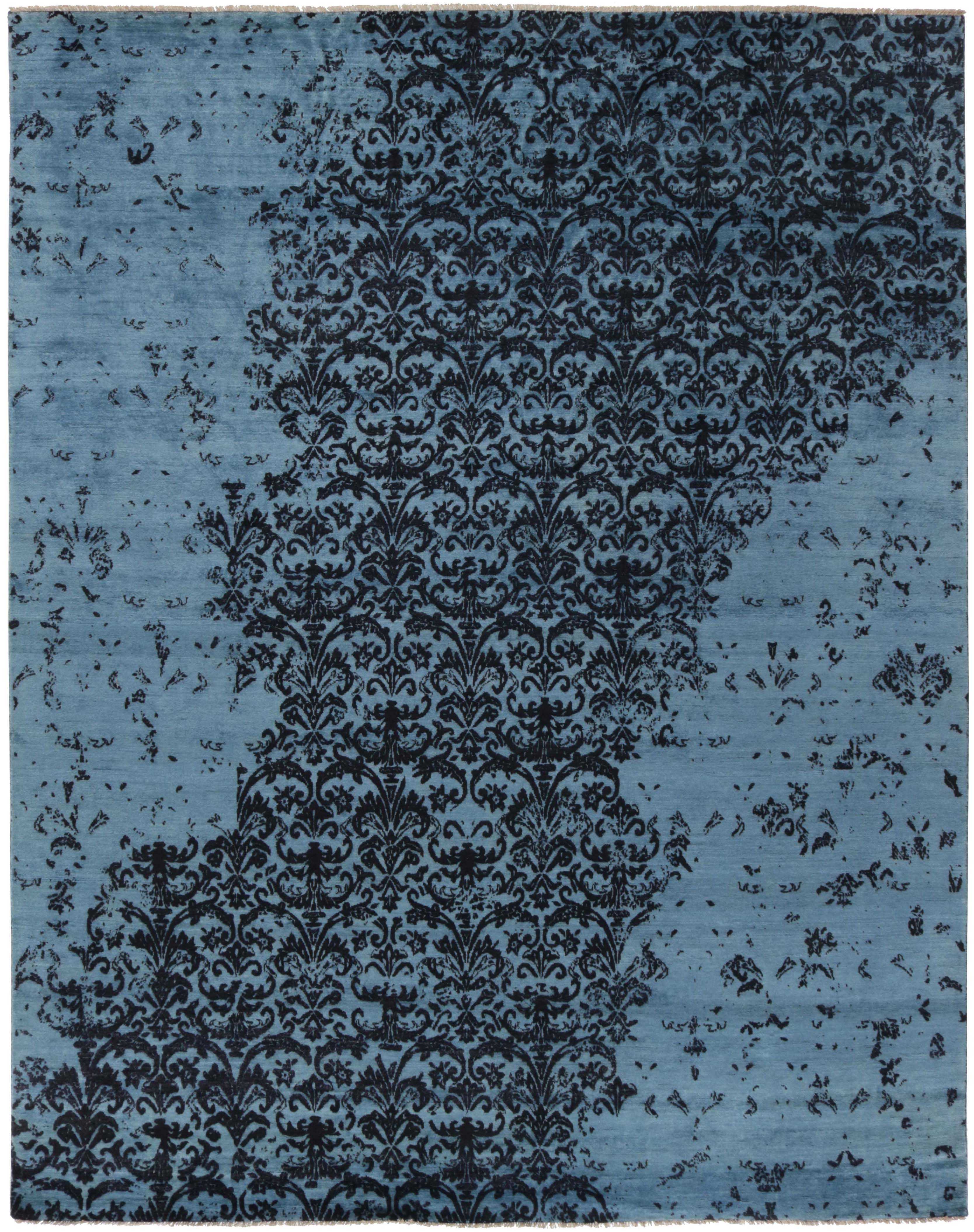 Authentic oriental rug with a damask pattern in blue
