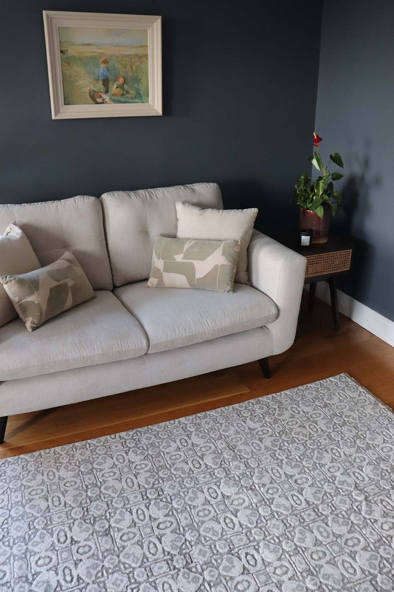Authentic oriental rug with a damask pattern in beige
