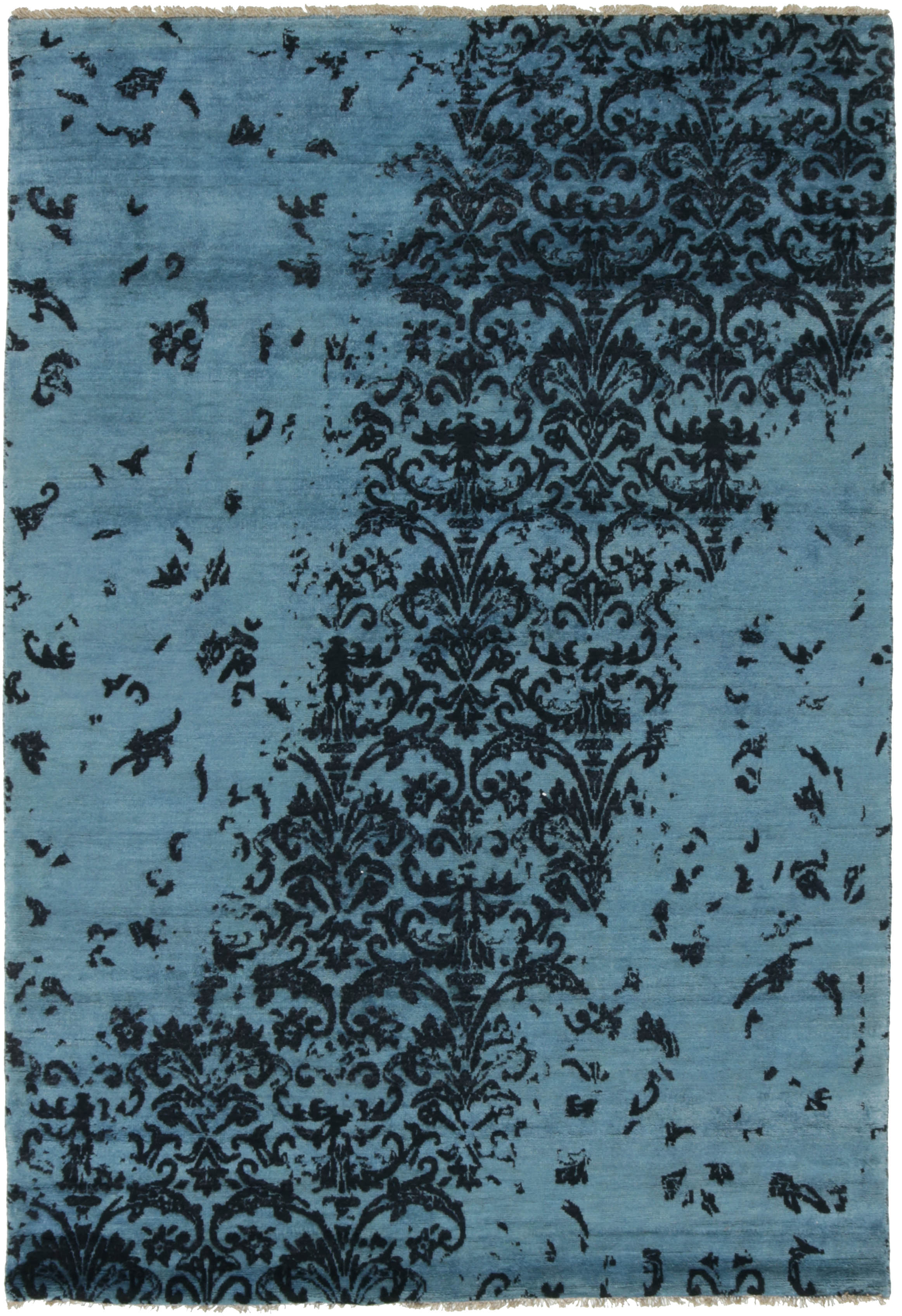 Authentic oriental rug with a damask pattern in blue