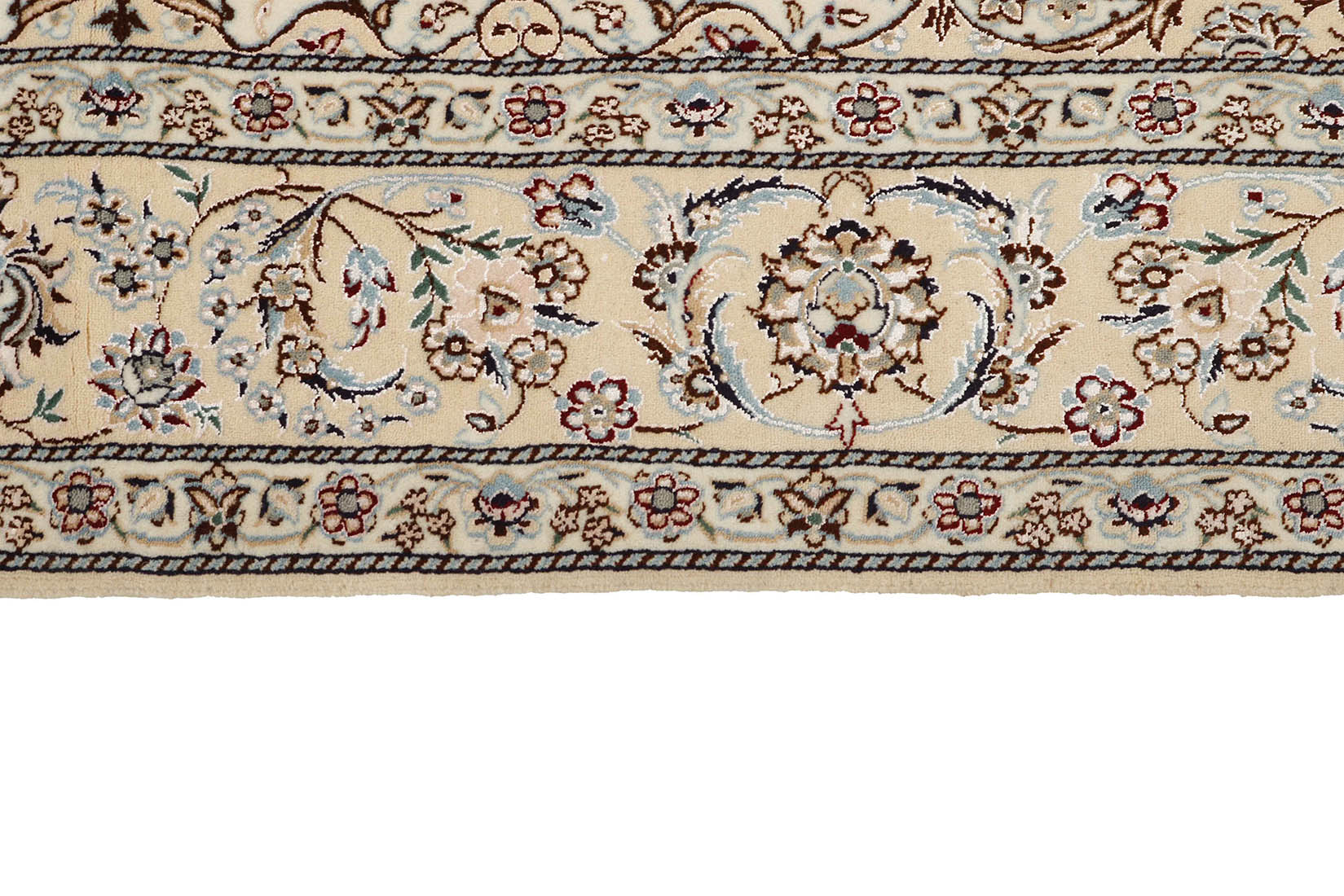 Authentic oriental rug with traditional floral design in cream