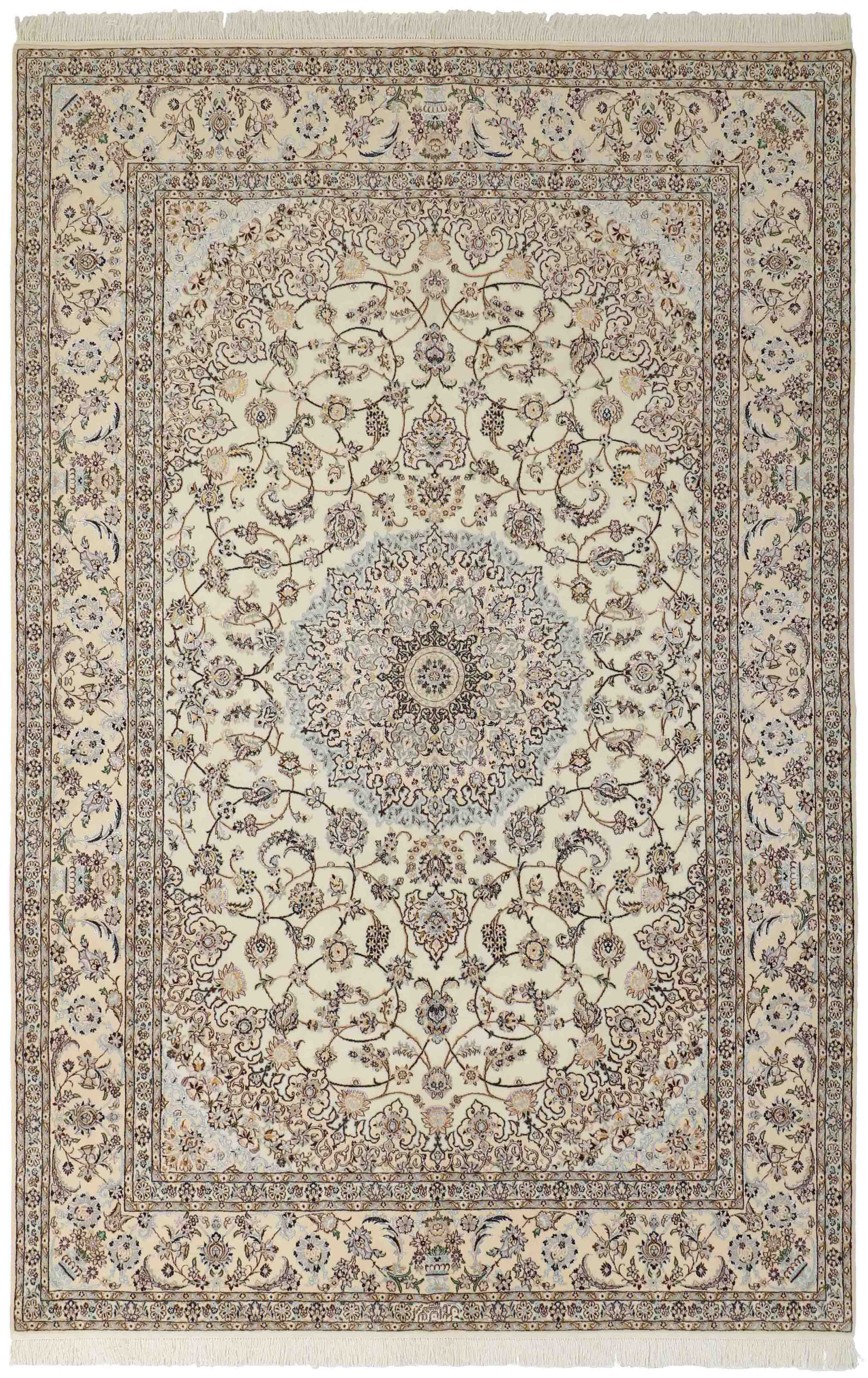 Authentic oriental rug with traditional floral design in beige