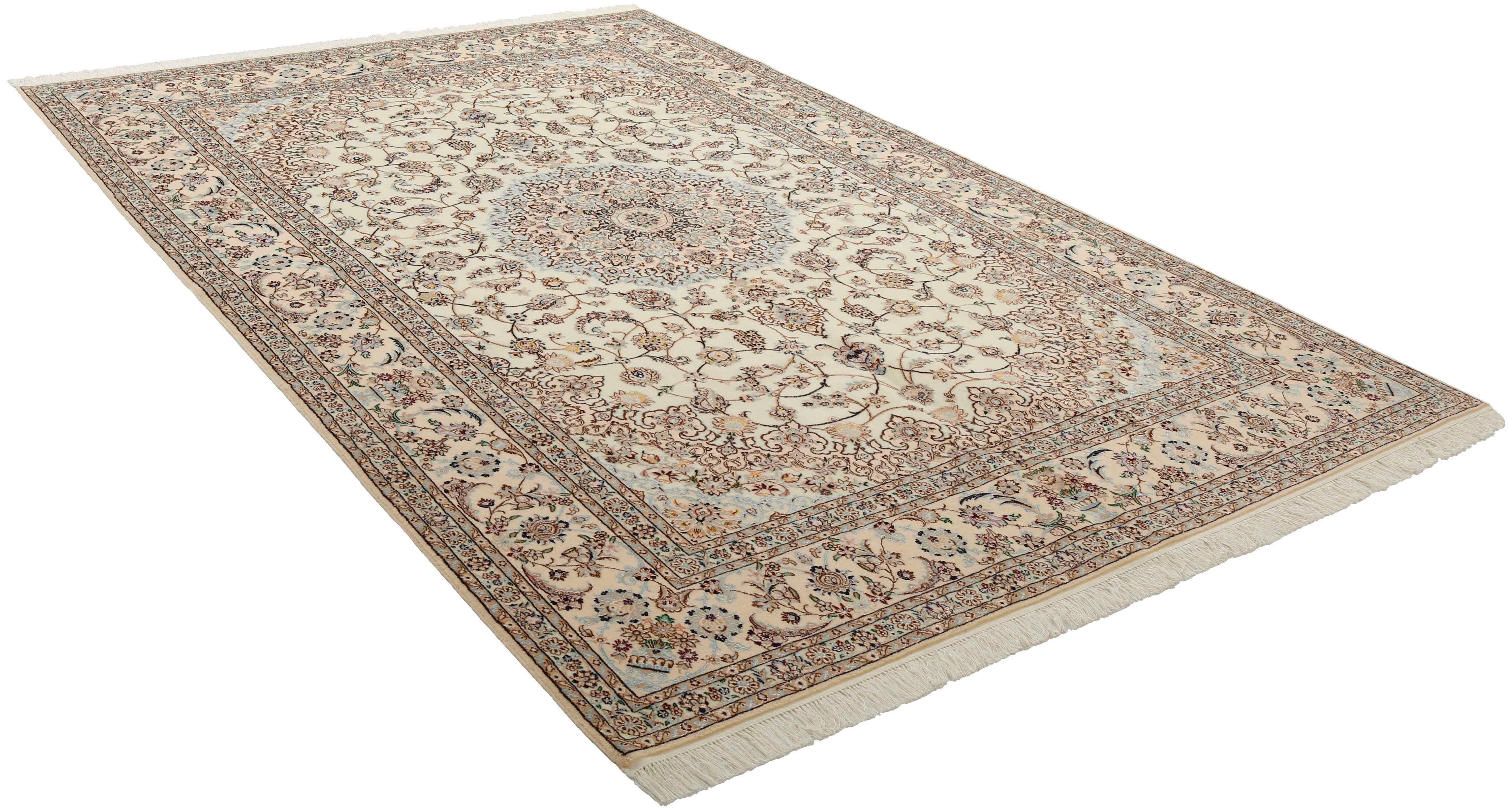 Authentic oriental rug with traditional floral design in beige