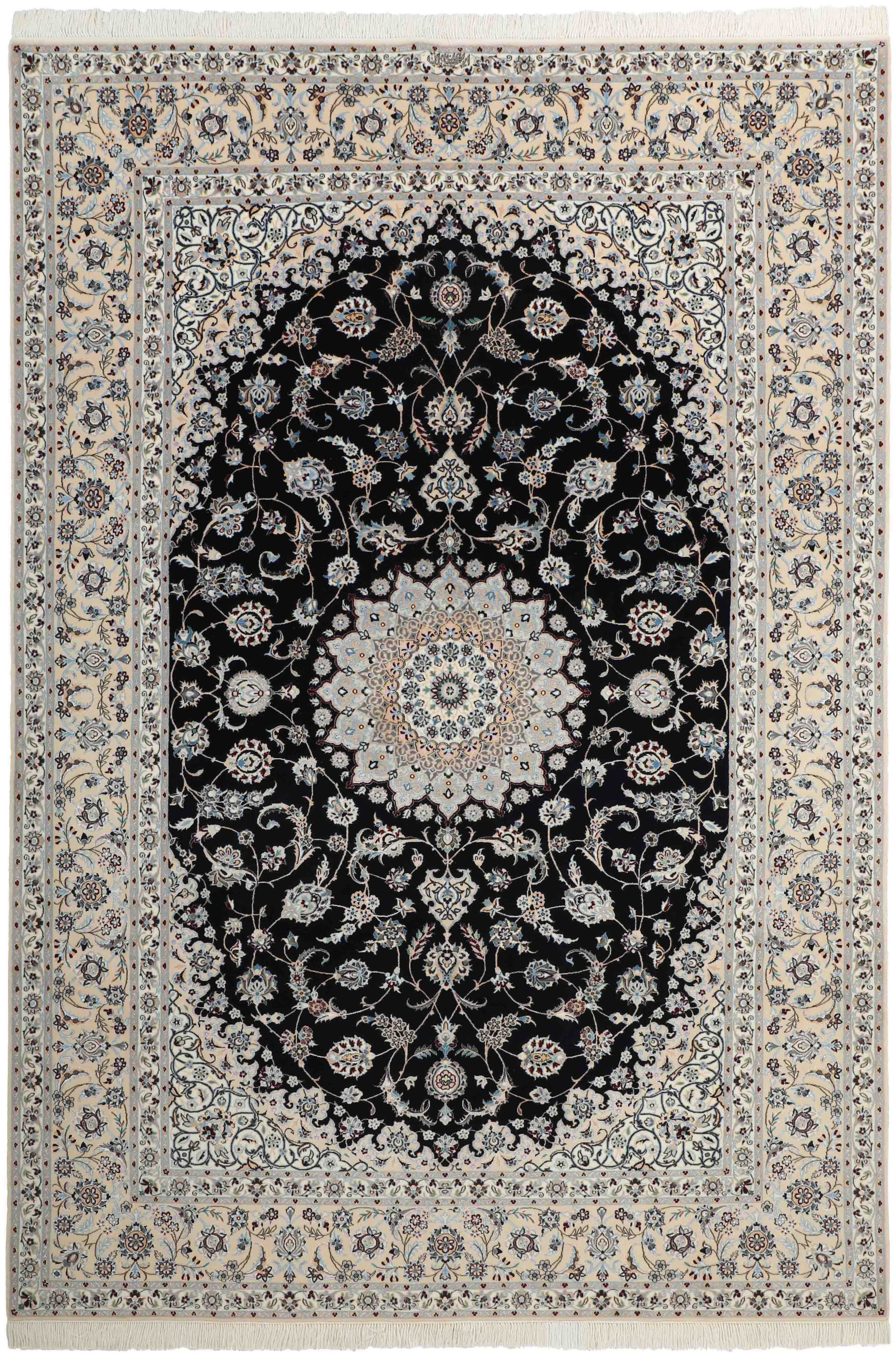 Authentic oriental rug with traditional floral design in black