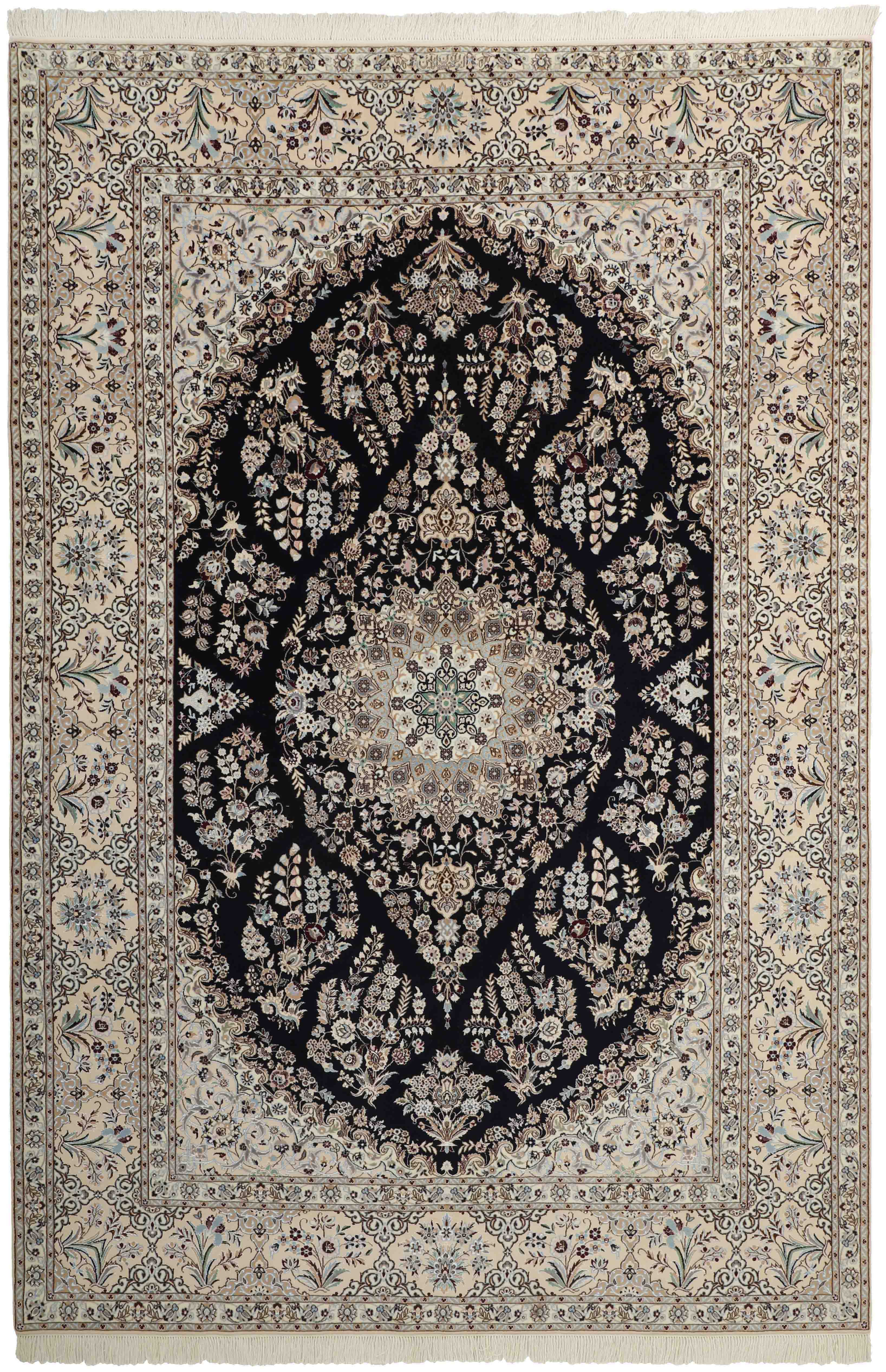Authentic oriental rug with traditional floral design in beige
