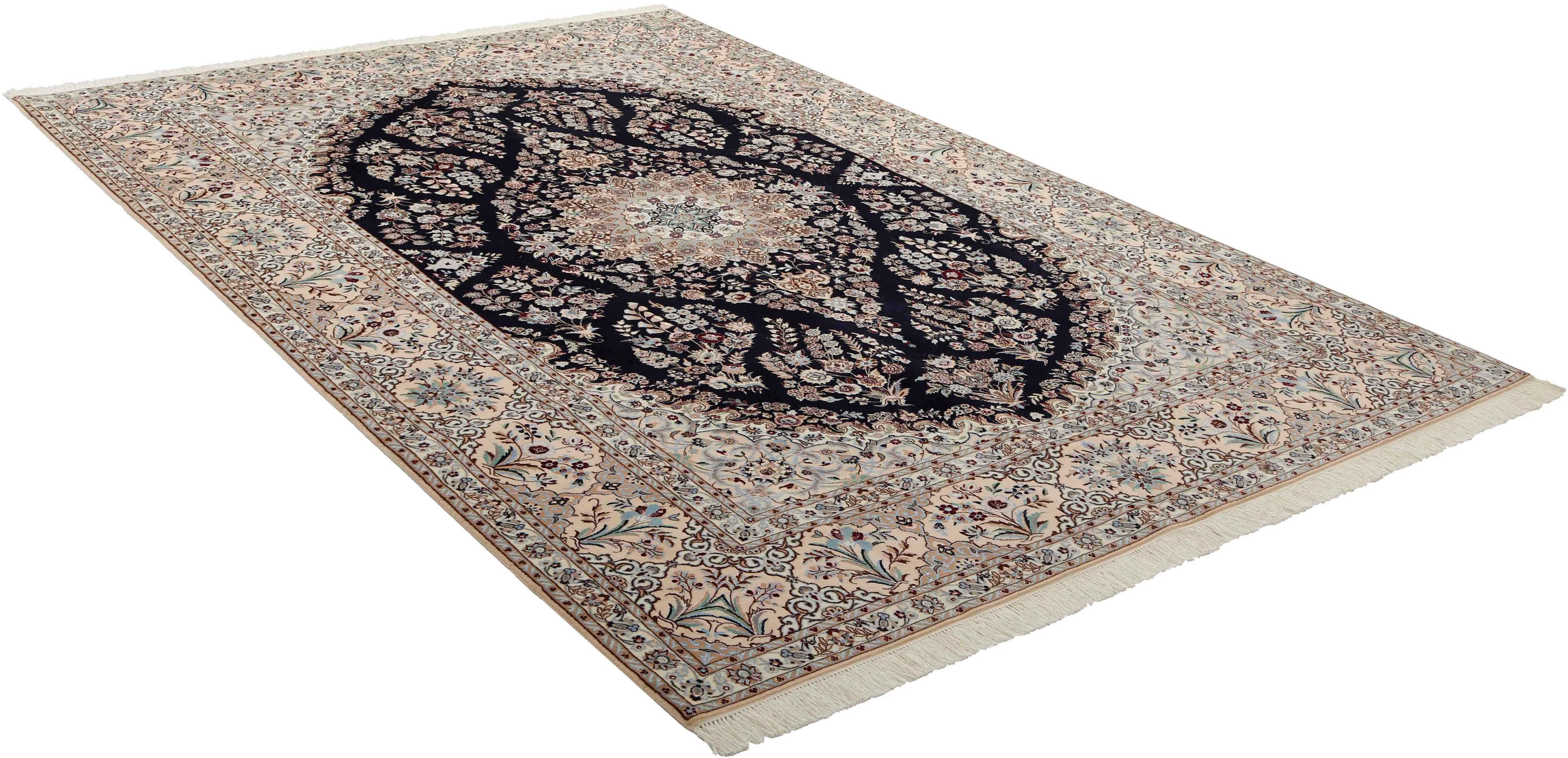 Authentic oriental rug with traditional floral design in beige