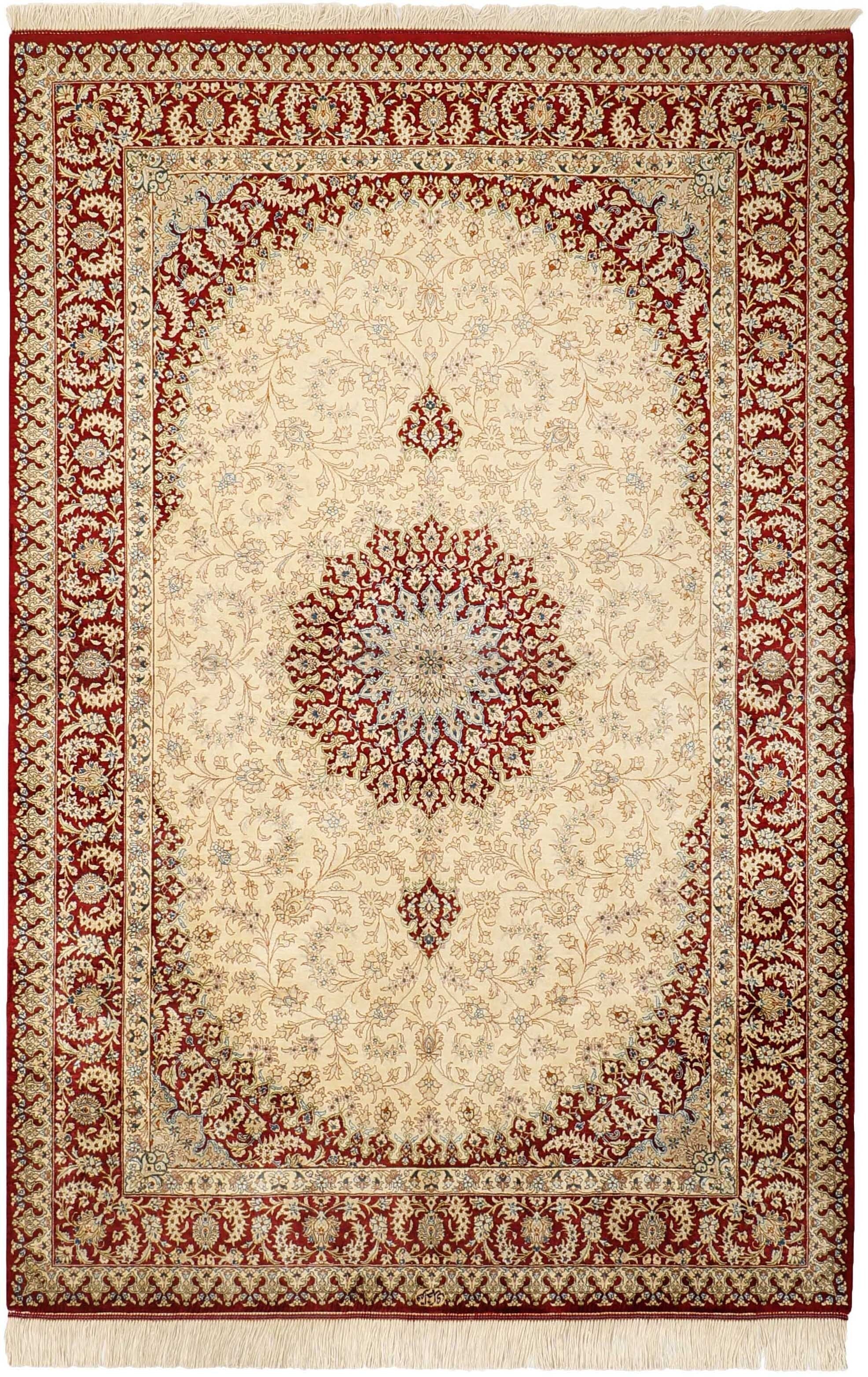 Authentic persian rug with a traditional floral design in red