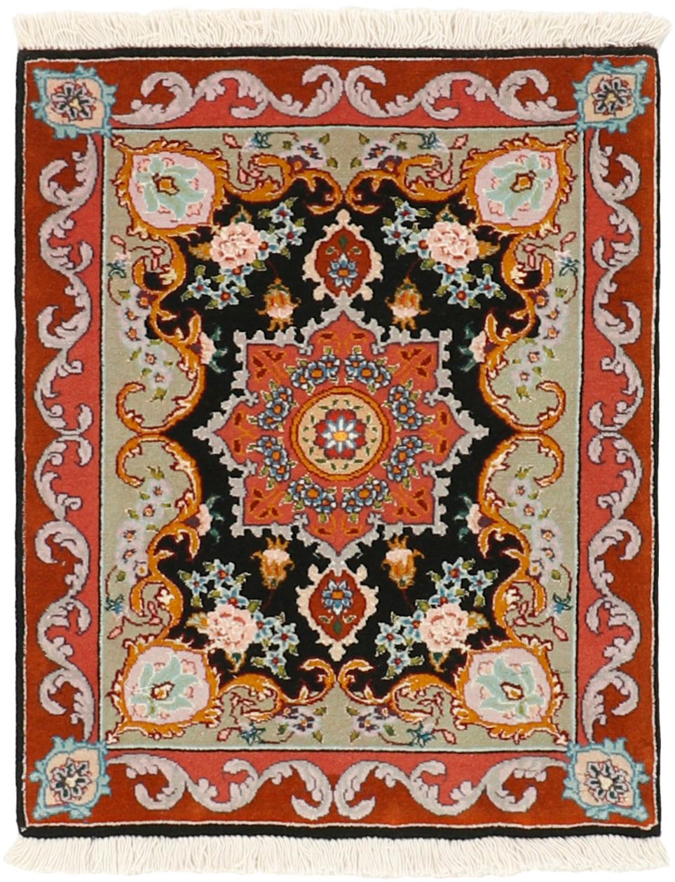 Authentic persian rug with traditional floral design in red and black