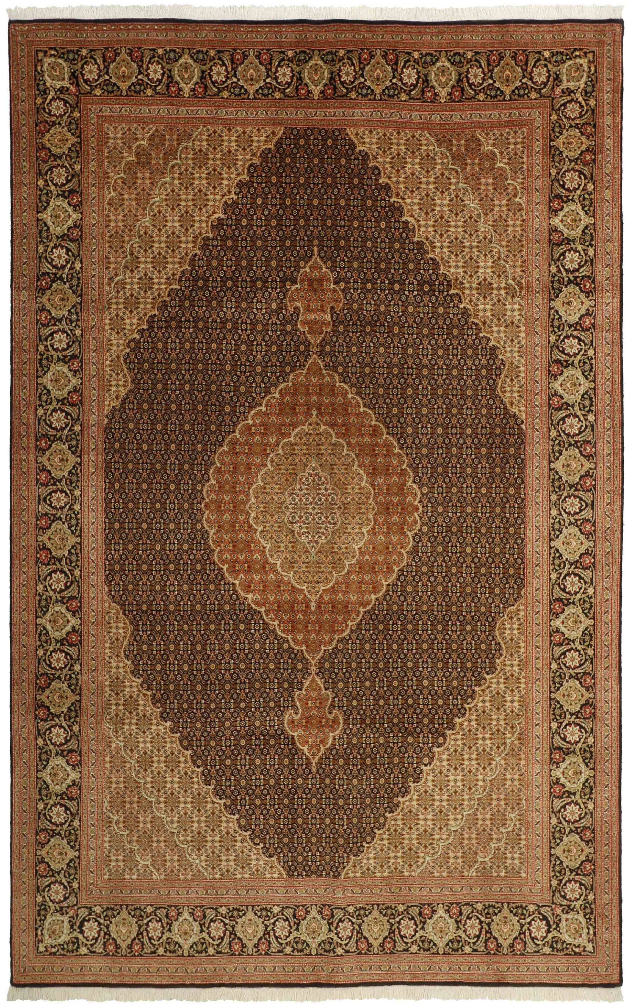 Authentic persian rug with traditional floral design in red, black and beige