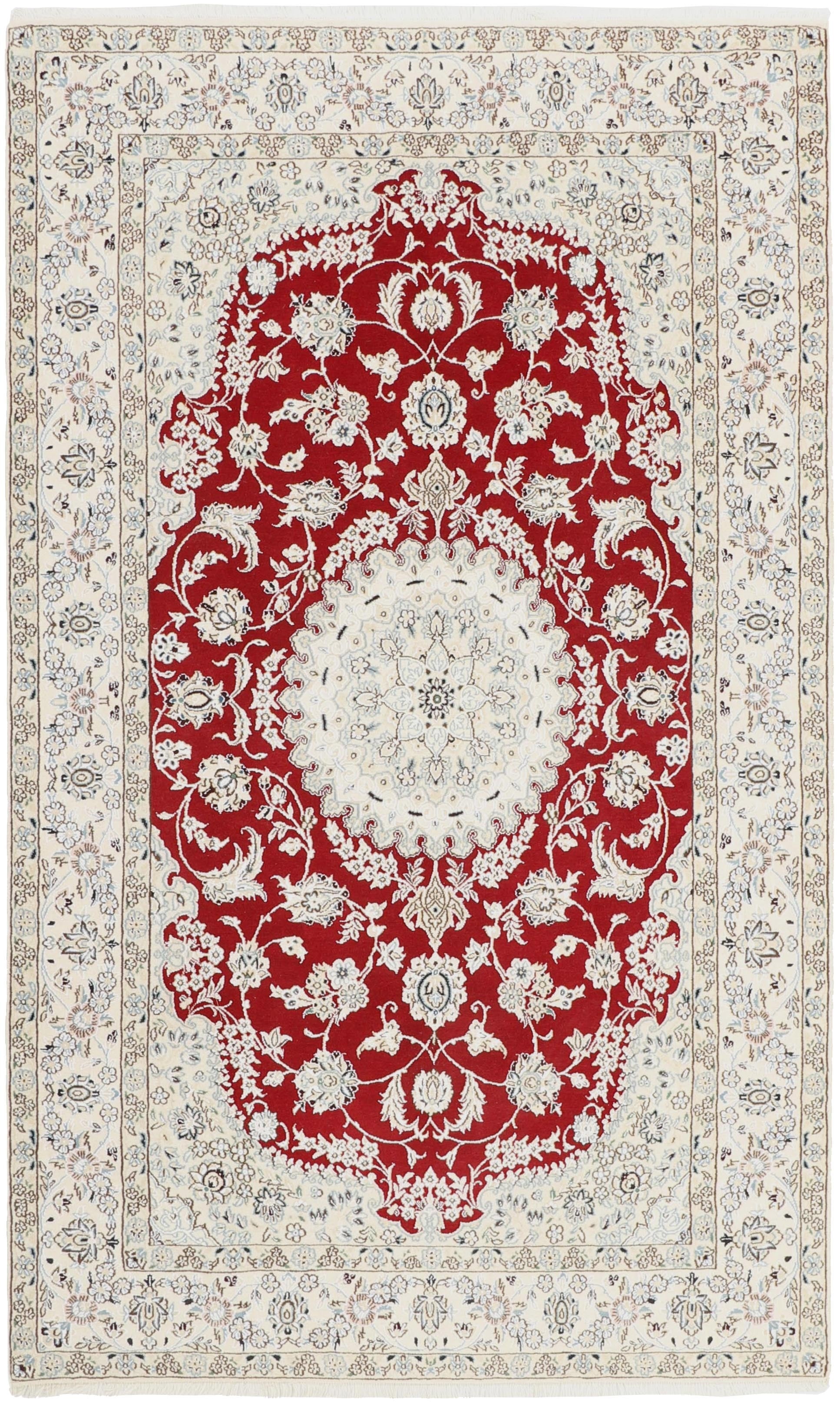 Authentic oriental rug with traditional floral design in red