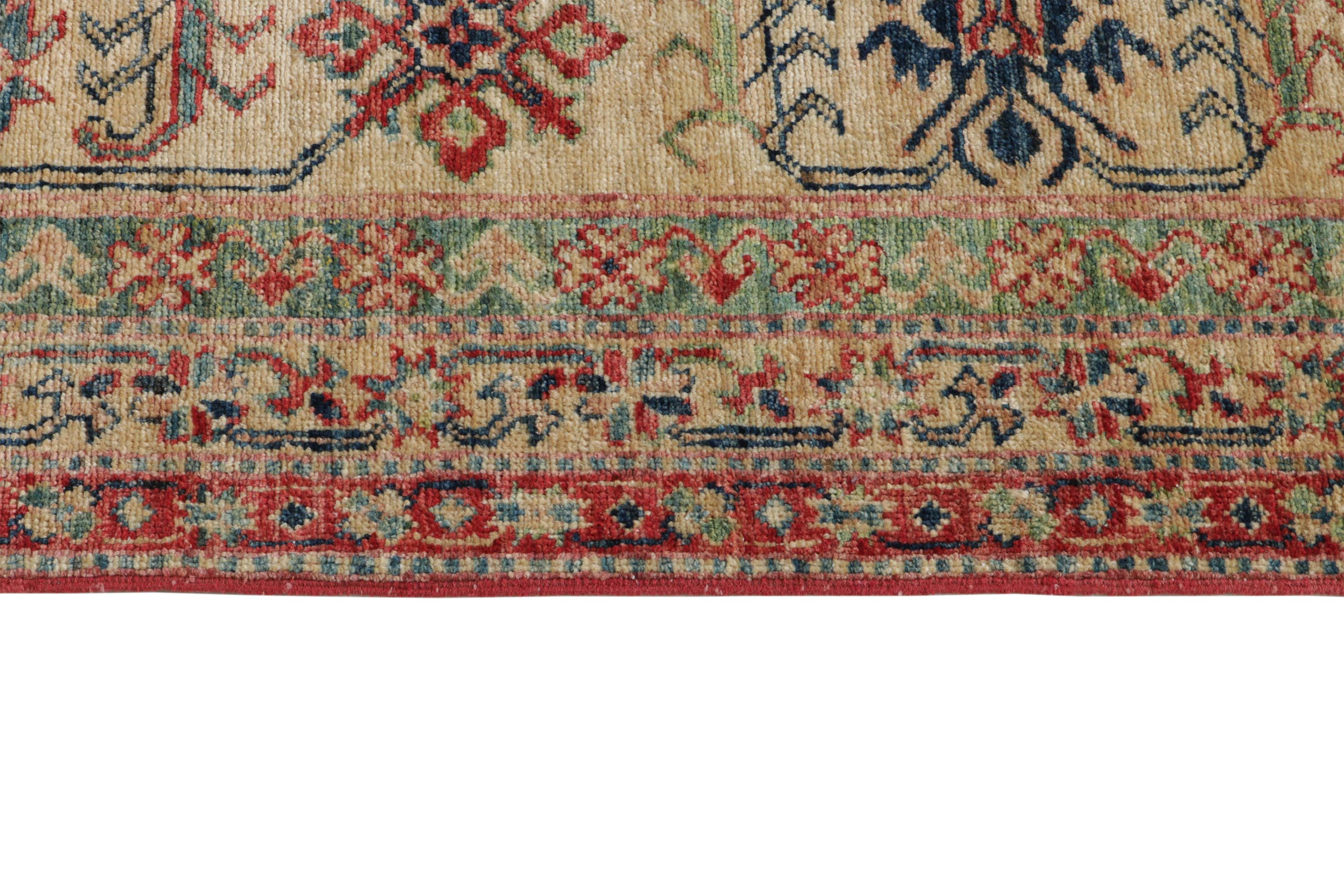 Authentic oriental rug with red and beige traditional geometric design
