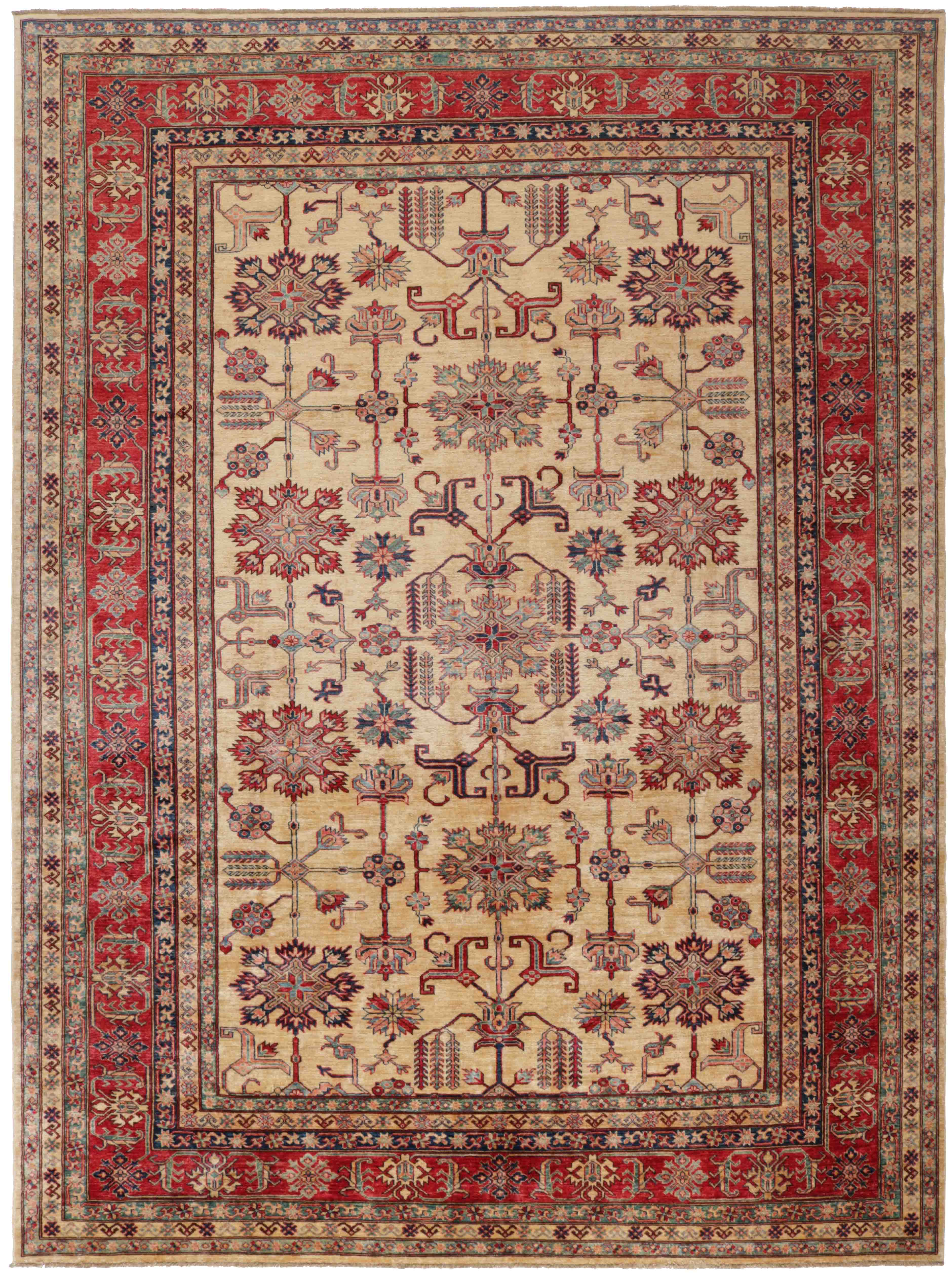 Authentic oriental rug with red and black traditional geometric design
